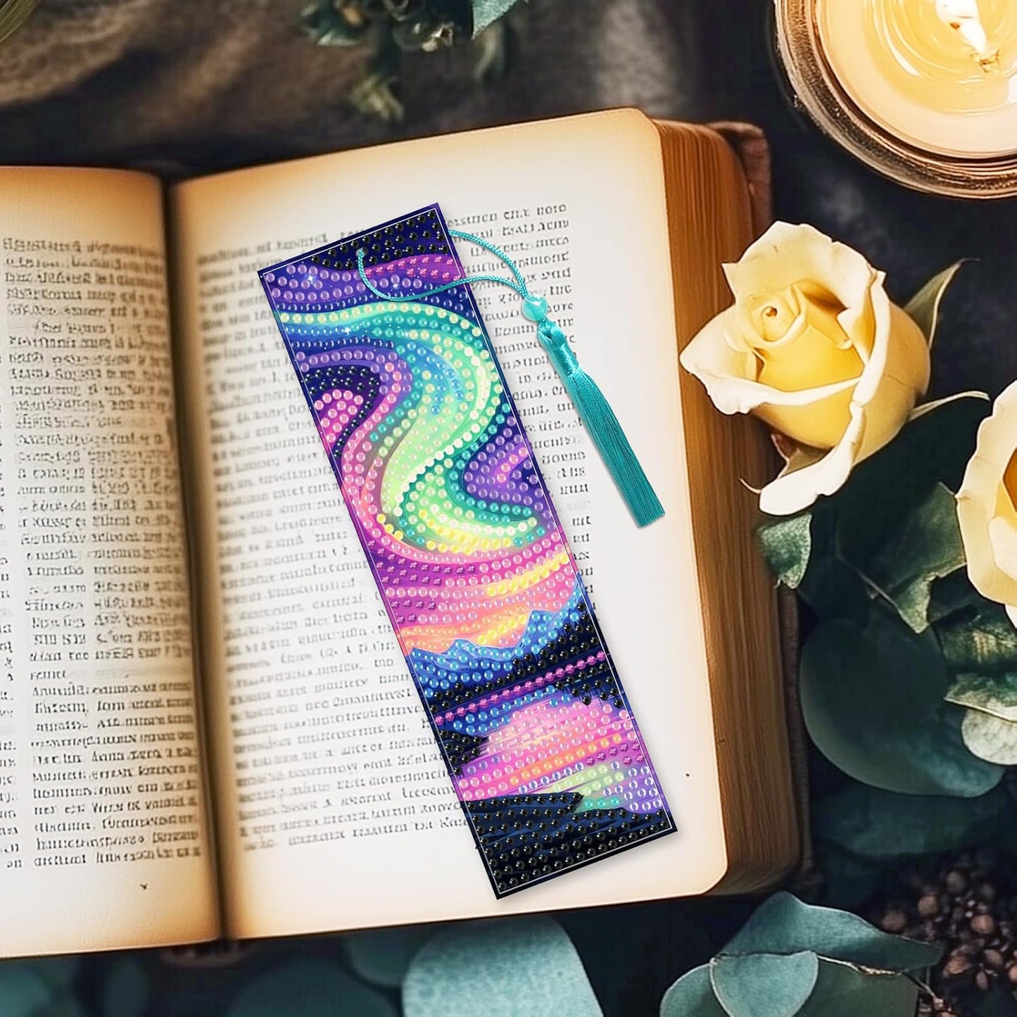 10Pcs Aurora Starry Sky 5D Diamond Art Bookmarks Forest Lake Diamond DIY Painting Bookmarks Rhinestones Beaded Acrylic Tassel Bookmark for Adult Beginner Crafts