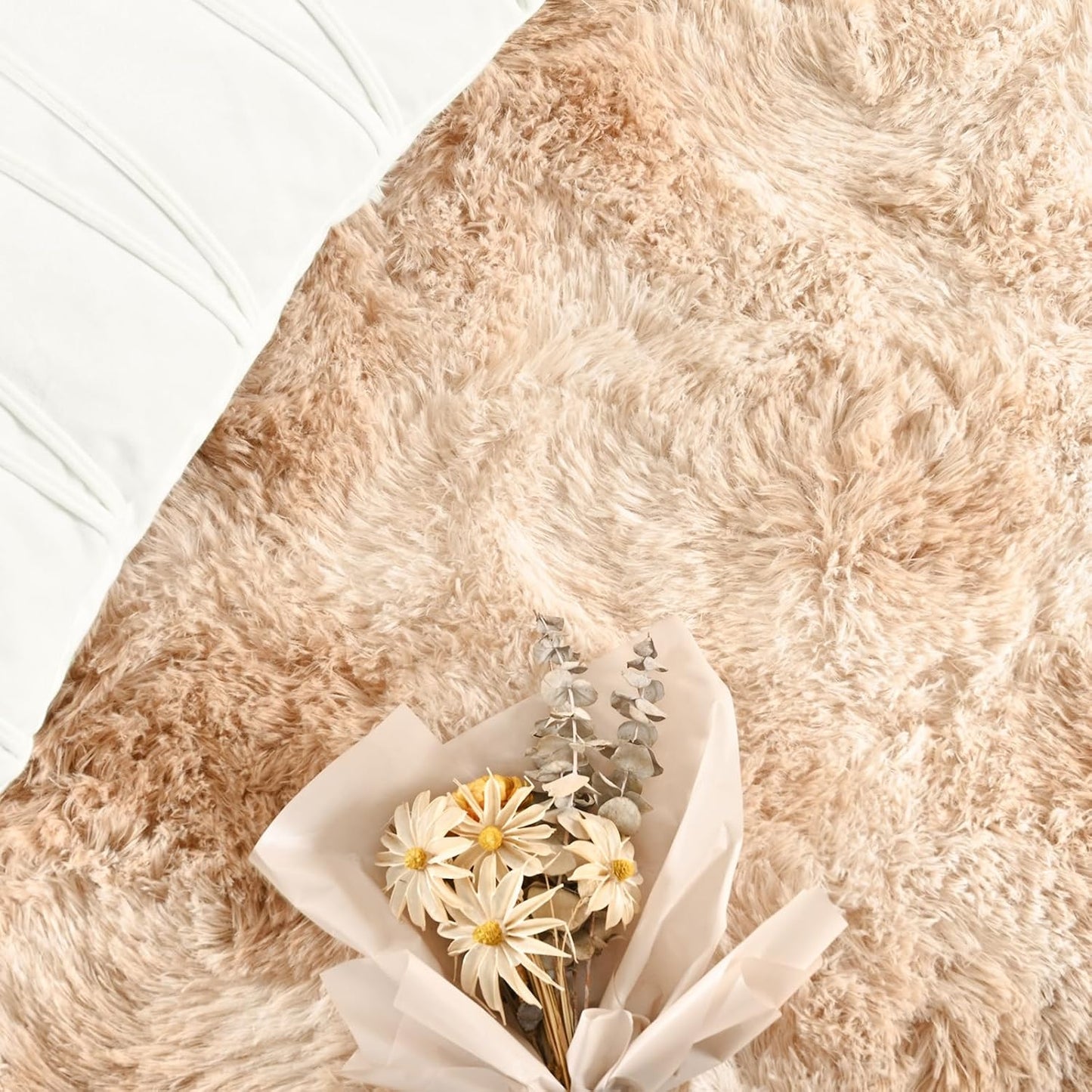FlyDOIT Large Area Rugs for Living Room, 4x6 Feet Tie-Dyed Beige Shaggy Rug Fluffy Throw Carpets, Ultra Soft Plush Modern Indoor Fuzzy Rugs for Bedroom Girls Kids Nursery Room Dorm Home Decor