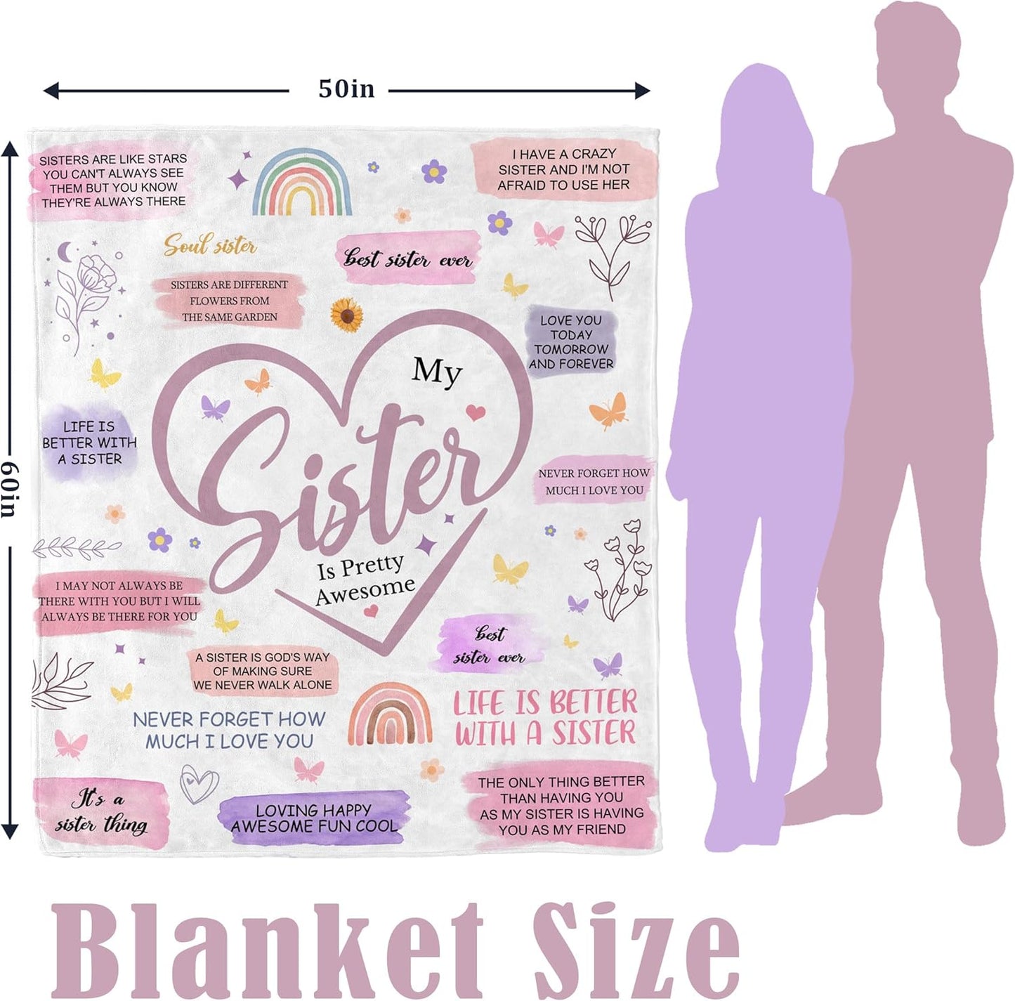 Sister Gifts Blanket, Happy Sister Birthday Gifts Ideas, Best Sisters Ever Gifts for Women, Mother's Day Graduation Birthday Gifts for Sisters Throw Blanket 60"X50"