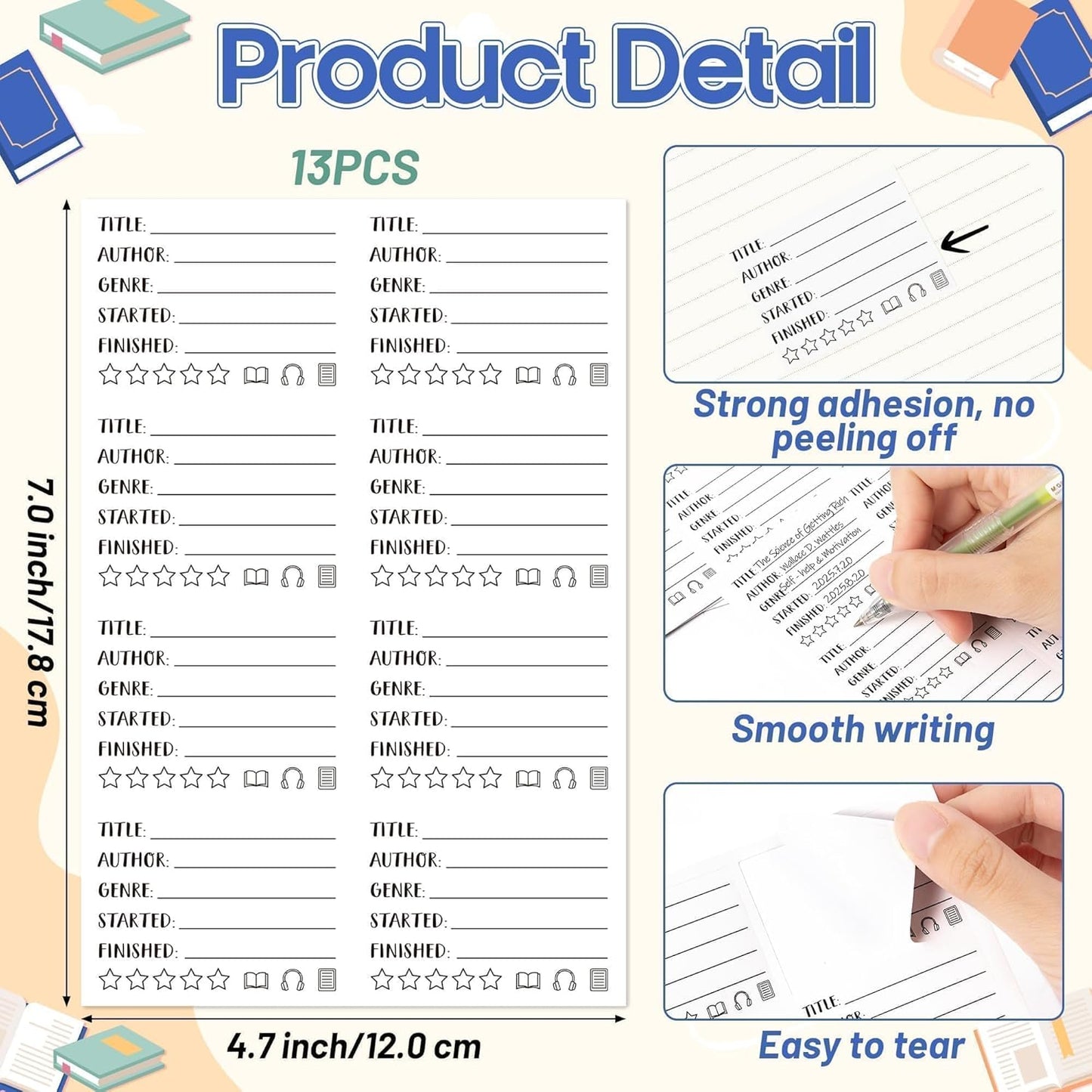 L1rabe Book Review Stickers for Readers - Back to School Self-Stick Reading Journals Sticky Notes, 104 Sheets Review Tracker Log for Book Lovers Bookworm Bookish Gifts, Student Kid Reading List