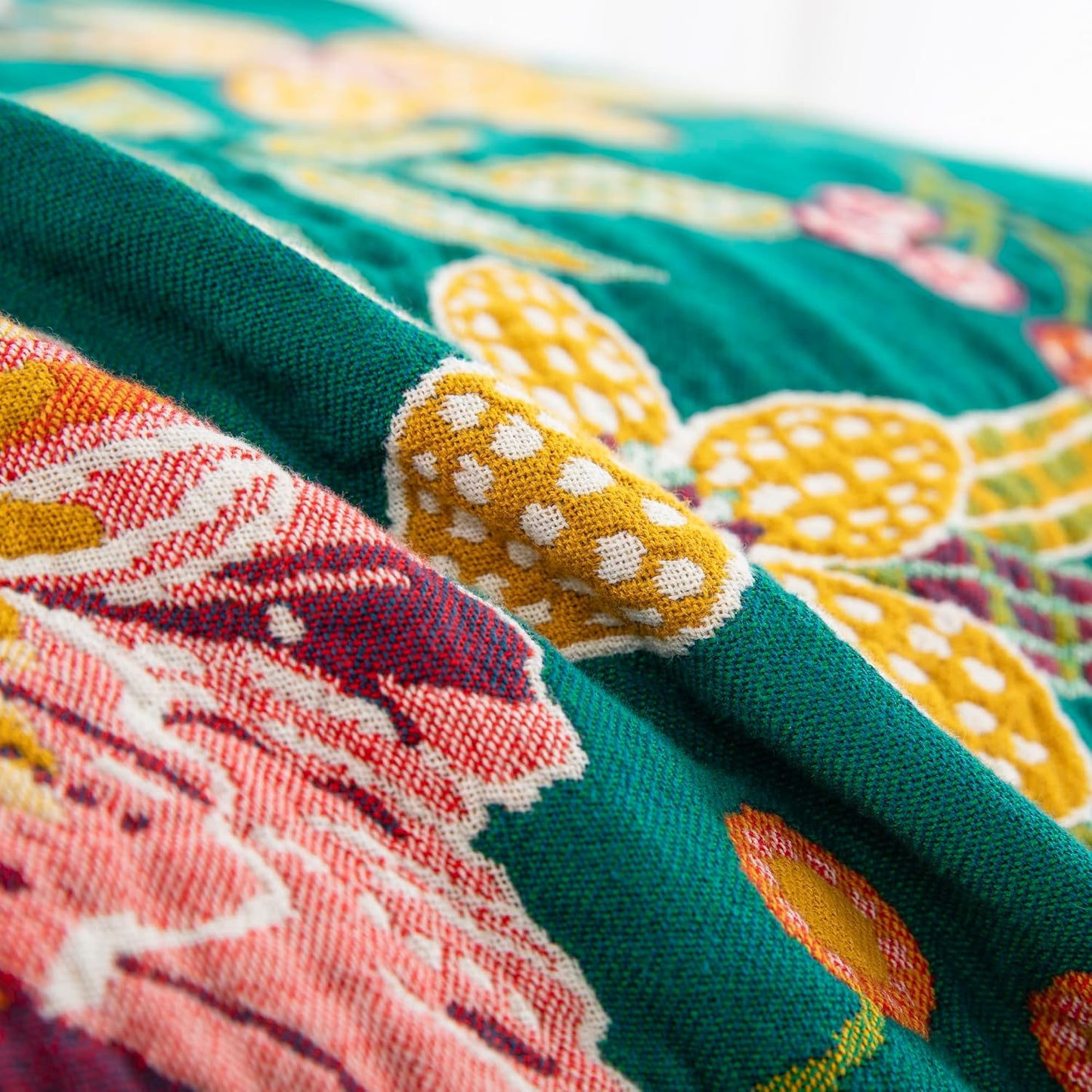 100% Muslin Cotton Throw Blanket for Bed Couch Chair, Bohemian Floral Colorful Retro Quilt Ultra Soft Reversible Gauze Blanket for All Season, 80"x90"