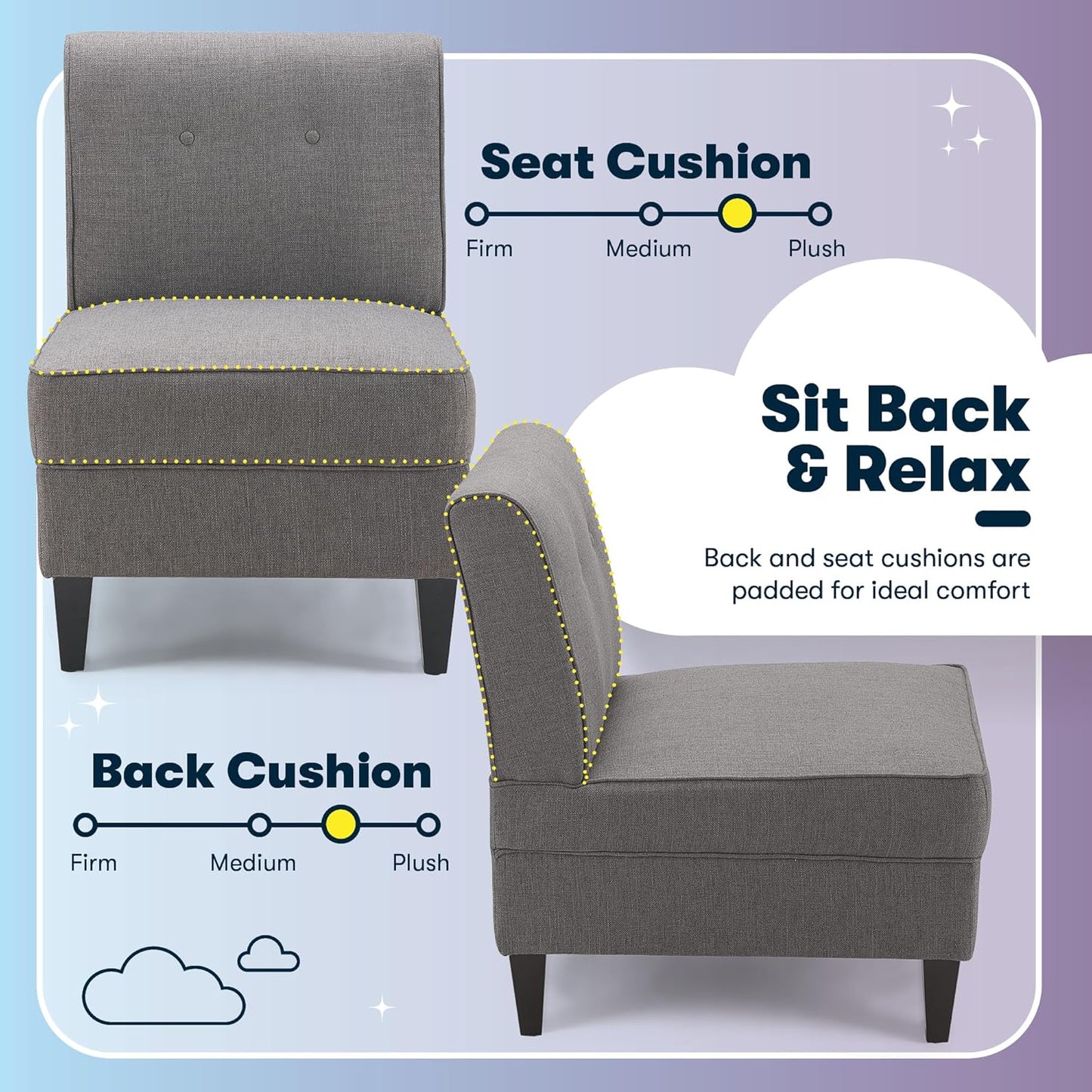 Serta Copenhagen Modern Accent Chair, Button Tufted Backrest, Sinuous Spring Seat Cushion, Rubberwood Legs, Upholstery for Living Room, Bedroom and Small Spaces, Polyester Woven Fabric, Gray