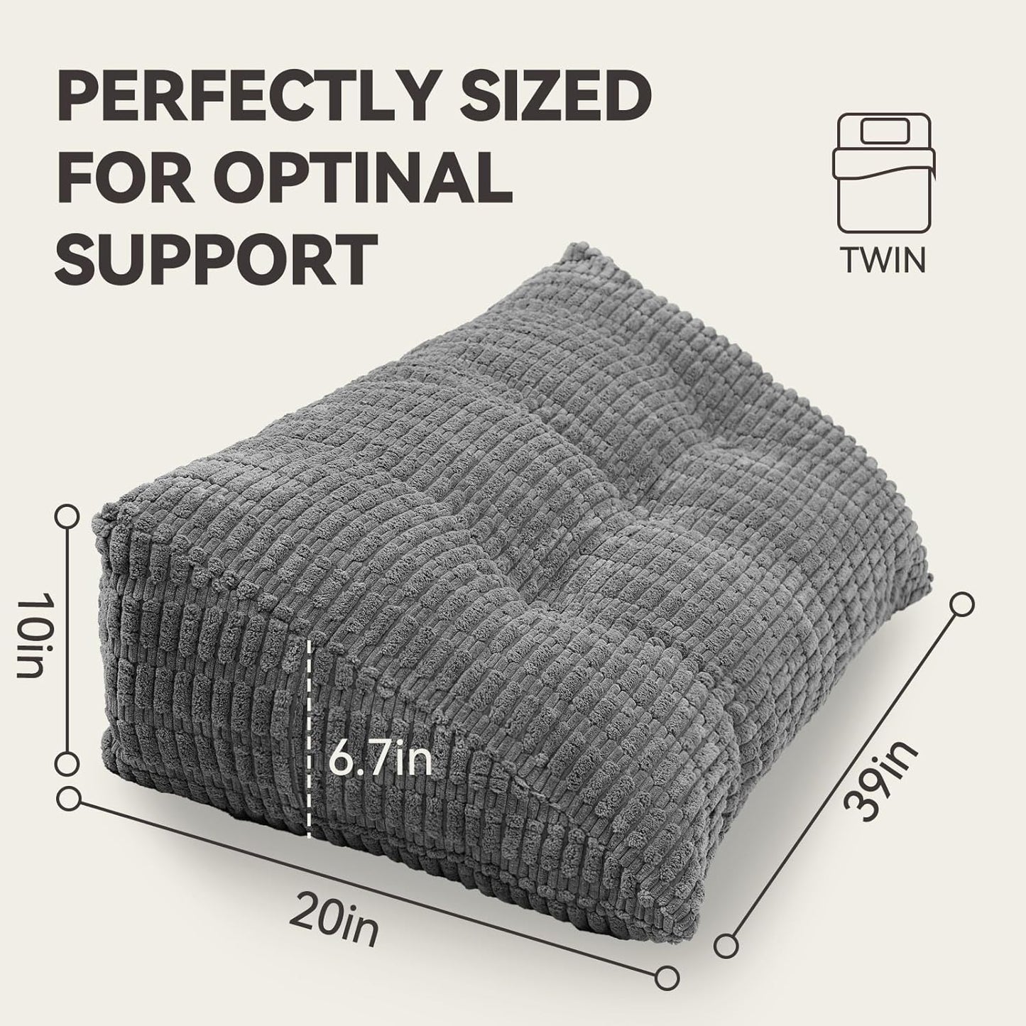 Headboard Pillow Twin Triangular Bed Wedge Pillow for Headboard, Head Board Backrest Pillow for Daybeds Dorm and Bunk Beds with Removable Cover Dark Gray