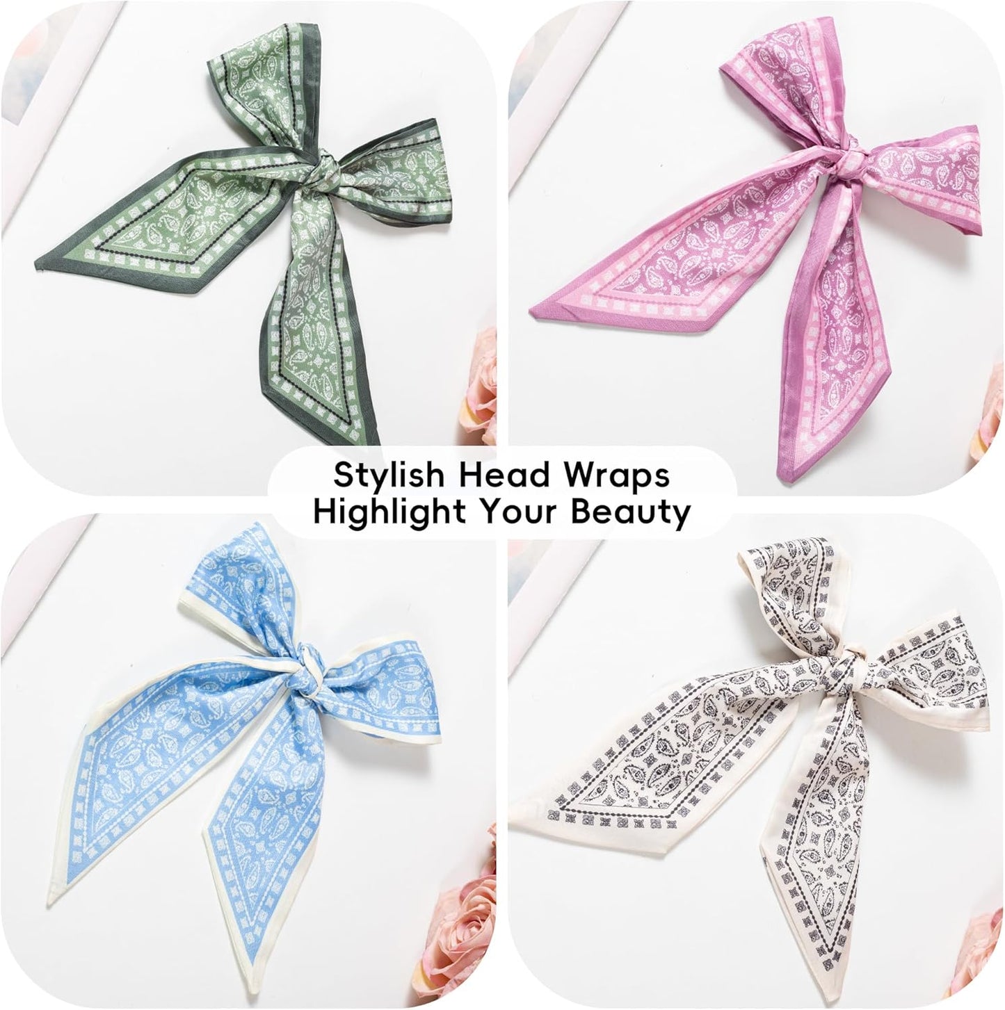 ZXZH 6 Pack Fashion Scarves for Women, Versatile Boho Head Scarf, Satin Scarf for Hair, Neck, Wrist, and Purse Accessories