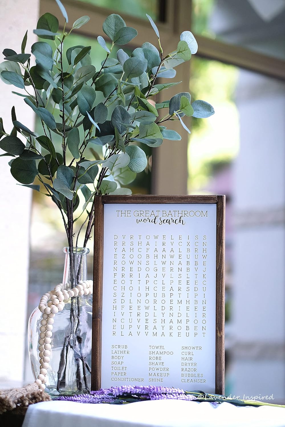 Lavender Inspired Word Search-Framed Wooden Sign-Funny Bathroom Wall Art Decor-Rustic Farmhouse Sign-Half Bath Decor-Kids Decor-Housewarming Present (WHITE)
