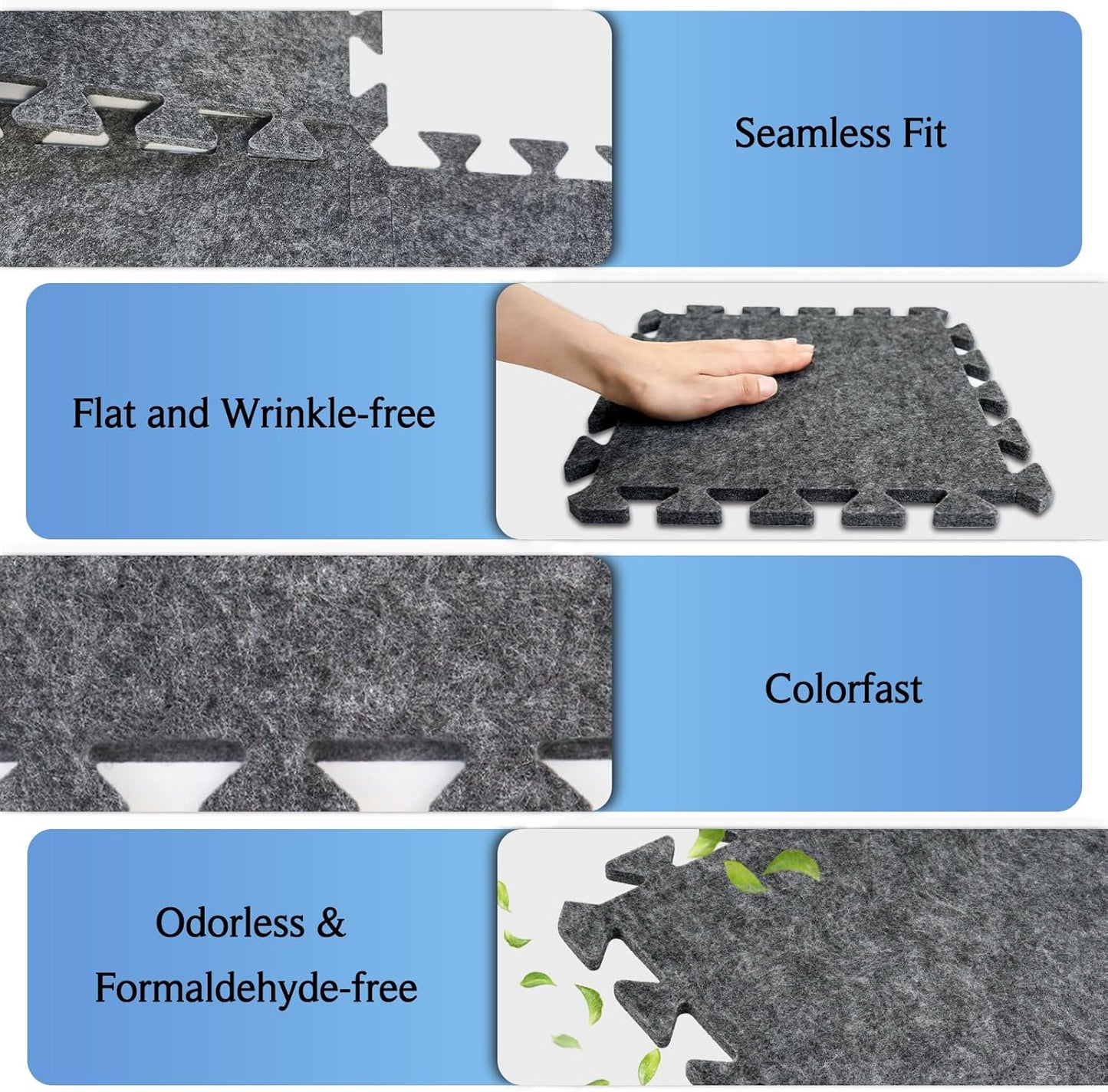 BXI Soundproof Interlocking Rug Pad 10 Pcs, 11x 11 x 0.4 inches Non Slip Rug Pads, High Density Noise Reduction Puzzle Felt Carpet Padding, Rug Mat Protects and Adds Cushion for Hardwood Floors