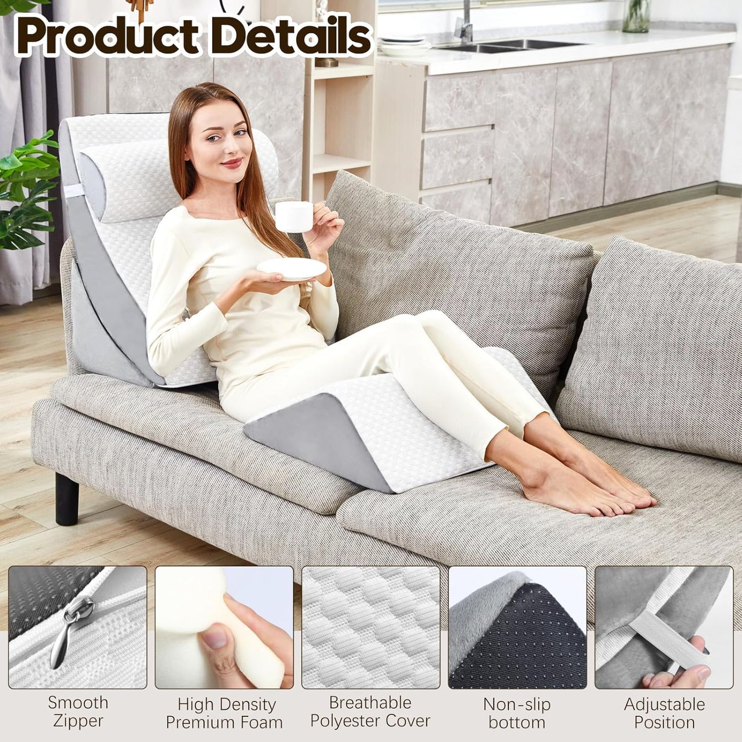 4pcs Wedge Pillow Set for After Surgery,Wedge Pillows for Back Pain Relief and Leg Pain,Wedge Pillow for Legs Swelling,Back Support, Post Surgery Recovery