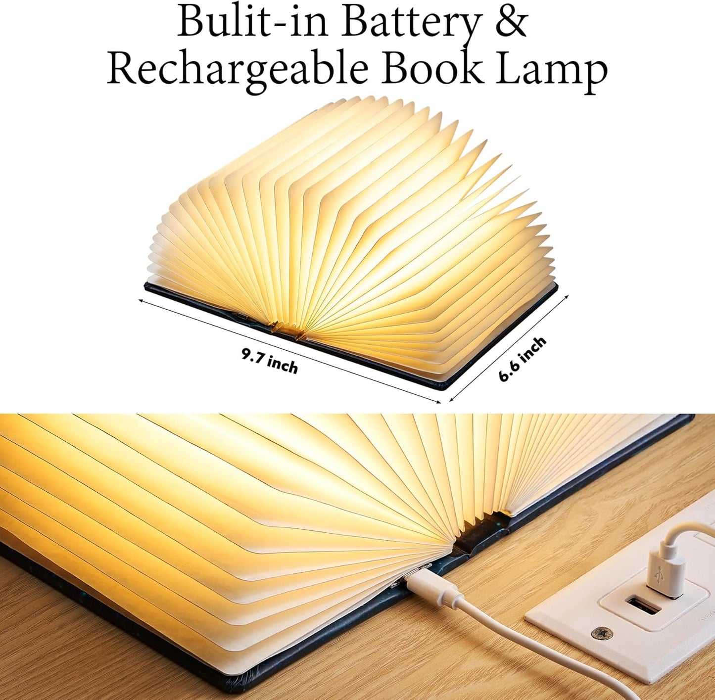 Book Lovers Gifts BookLamp - 5 Color Lights, 1200mAh Battery, Foldable Paper Lamp as Book Decor & Accessories, Hot Foil Cover Design, Unique Gifts for Women or Friends & Christmas