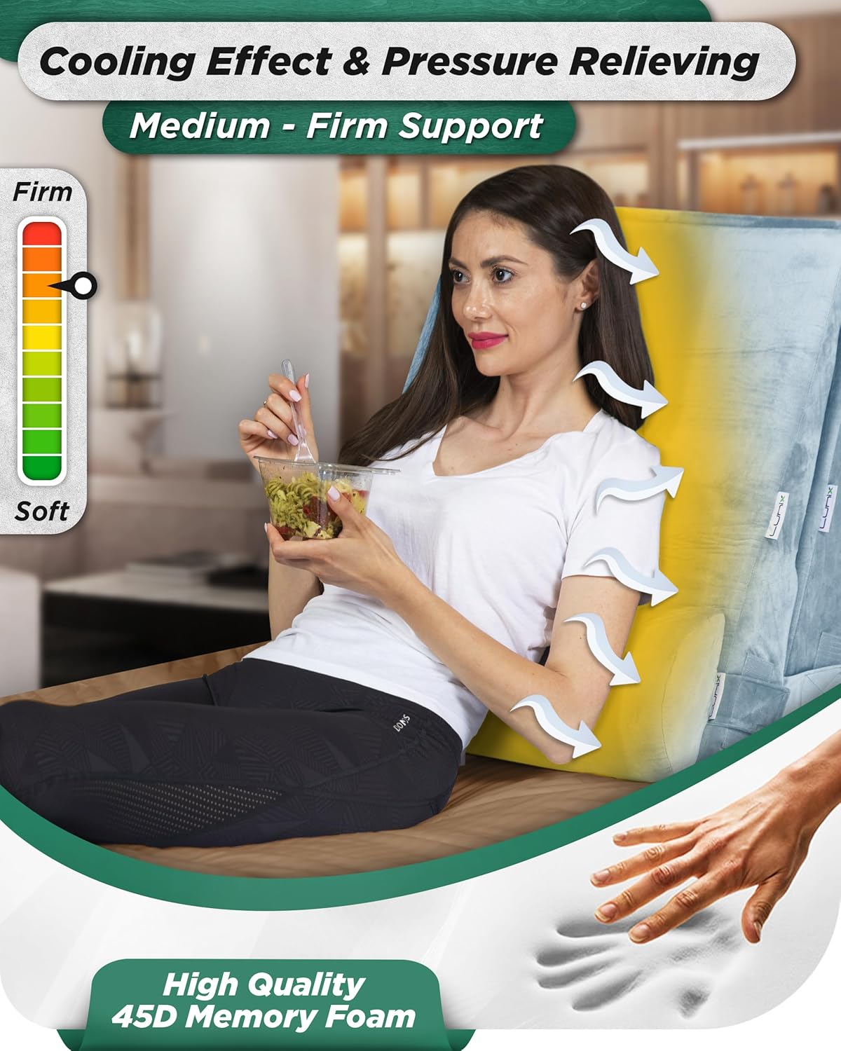 Lunix LX8 4-Piece Support for Nighttime Digestive Discomfort & Easier Breathing, Adjustable Height Orthopedic Bed Wedge Pillow Set, Memory Foam, Washable Cover, Cloud Gray