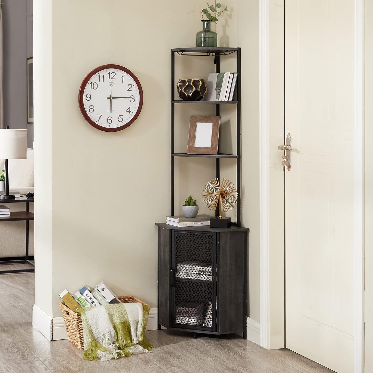 VECELO Corner Cabinet, Tall Storage Shelf, Bookshelf Display Shelves Rack for Living Room, Kitchen, Balcony, Small Space