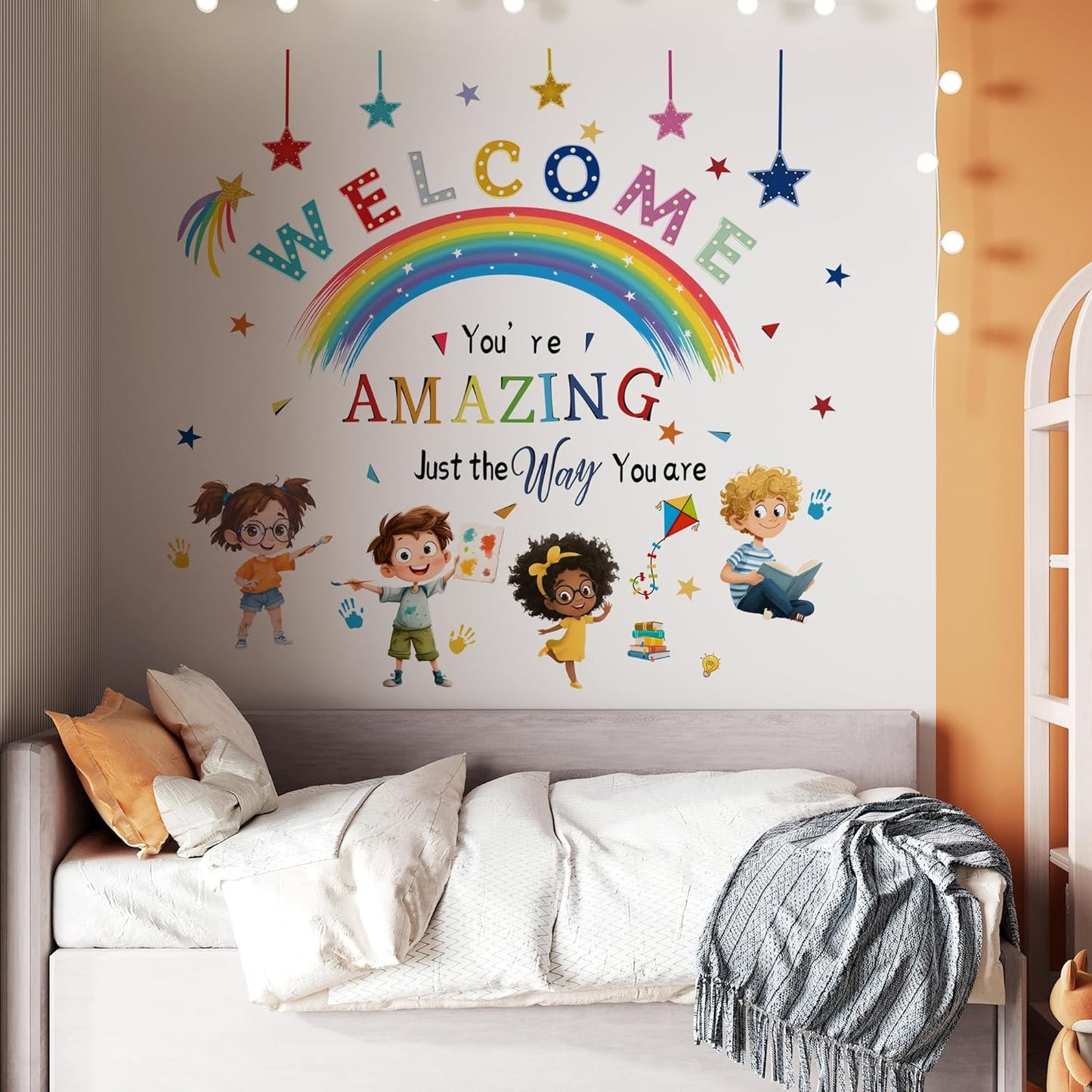 Reading Corner Rainbow Wall Decals,You are Amazing Wall Stickers,Peel and Stick Art Wall Decors, for Kids Bedroom Nursery Playroom Classroom Library Reading Corner Decoration