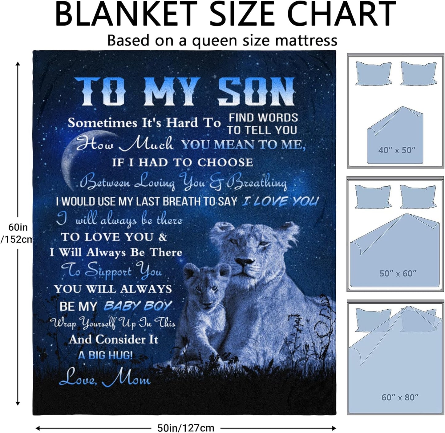 Son Gifts Blanket 60"X 50" - to My Son - Son Gifts from Mom - Funny Gifts for Son Blanket - Best Birthday Gift Ideas for Son - Gifts for Grown Son - Son Gift from Mother Blankets for Christmas
