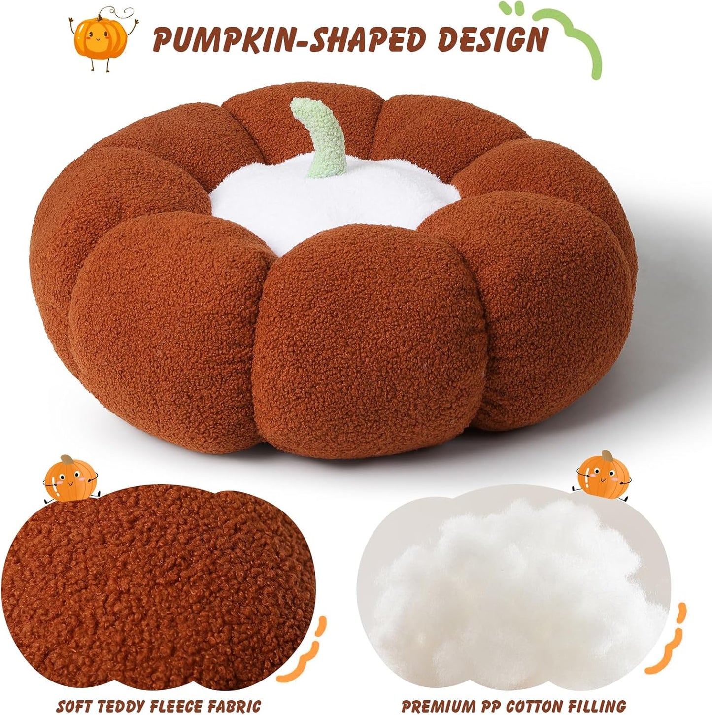 24 Inch Pumpkin Floor Cushion – Large Plush Round Pillow Seat for Living Room, Meditation, Reading & Relaxation – Versatile Seating, Back Support & Pet Bed - Cozy Aesthetic Home Deco
