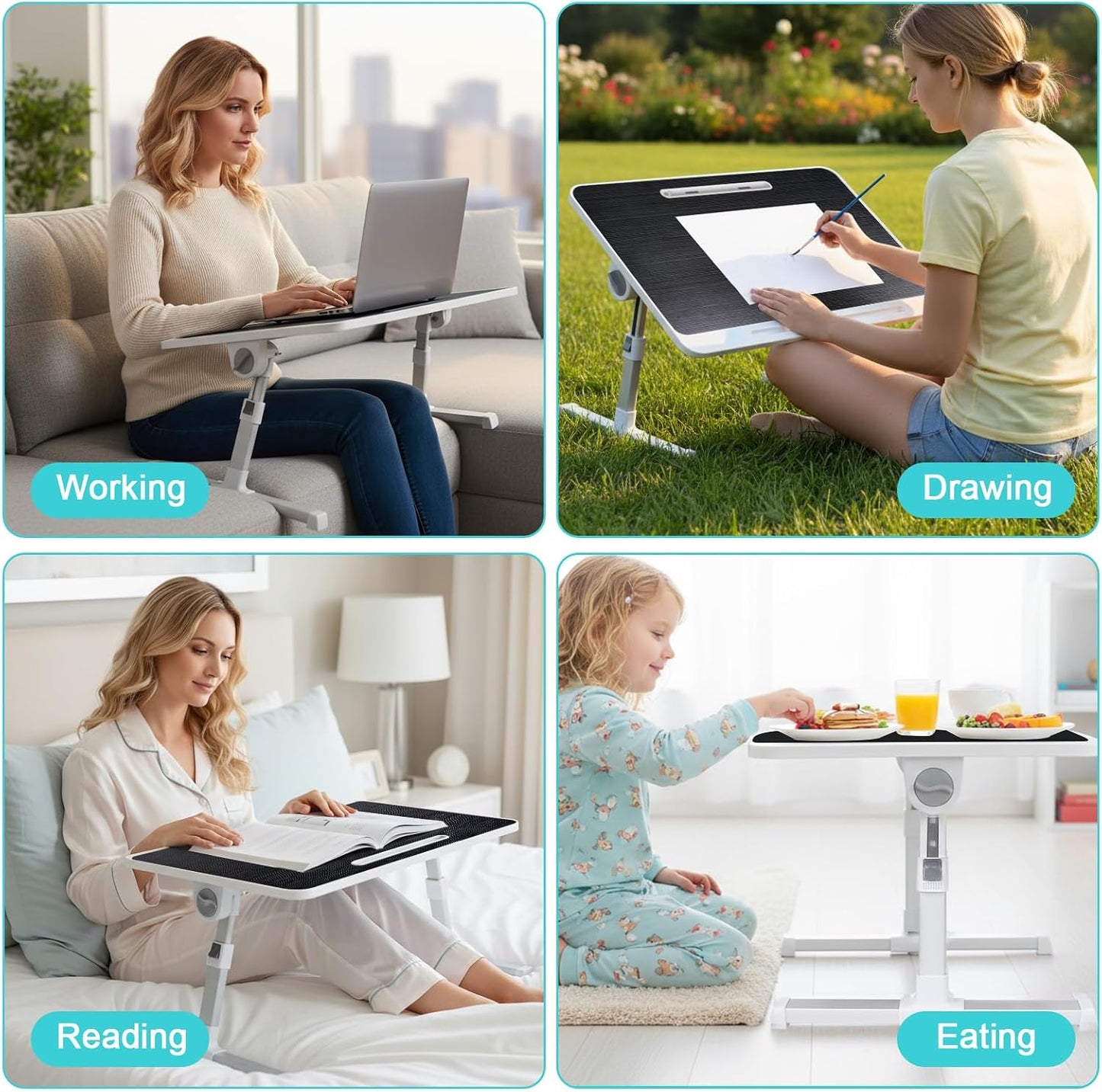 Laptop Desk for Bed, Adjustable Laptop Table, Foldable and Portable Bed Tray Table for Sofa Office Floor, Large Size