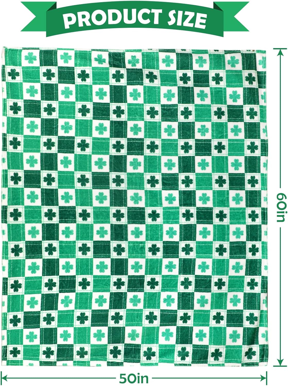 St. Patrick's Day Blanket, Green Shamrock Throw Soft Fuzzy Plush Cozy Fleece Blanket for Couch Sofa Bed, Irish Themed Home Decor Gift, 50 x 60 Inches