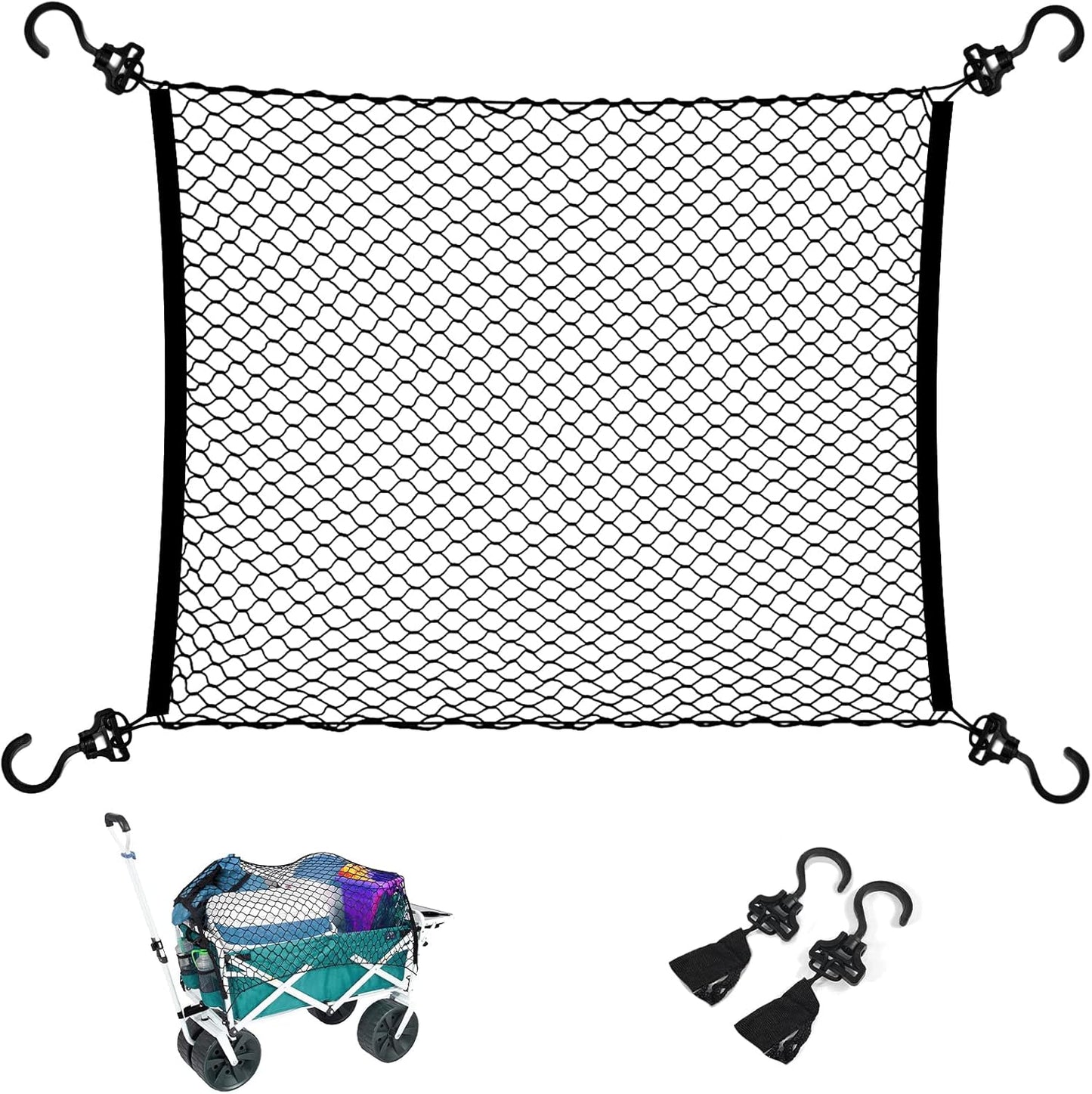 Cargo Net for Beach Cart, Car Cargo Nets for Utility Folding Wagon, Garden Cart, Folding Trolley Cart with Storage Bag, Made of Heavy Duty Nylon Net / 38"X32"