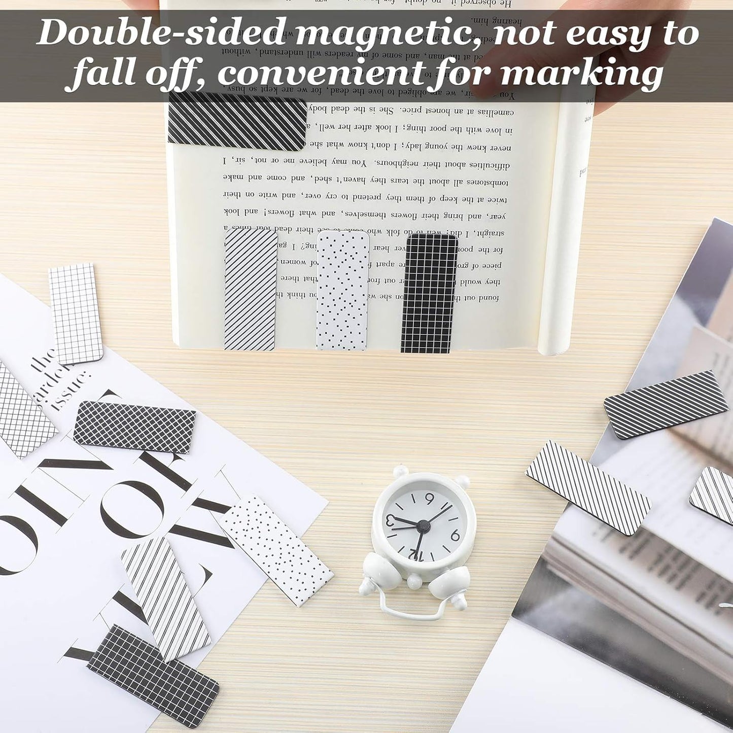 Zonon 30 Pieces Magnetic Bookmarks Assorted Magnetic Page Markers Set for Student Book Lovers Stationery Present Magnet Bookmarks Clips (Black and White)