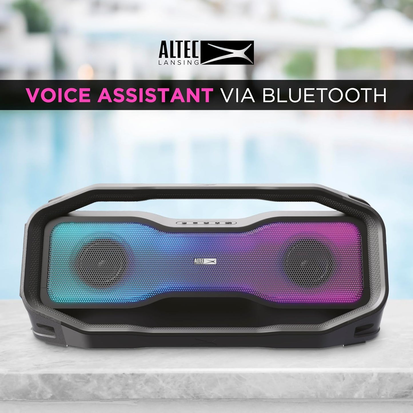 Altec Lansing Rockbox 2.0 Portable Bluetooth Wireless Speakers with Led Lights, IP67 Waterproof and Durable for Outdoor, 20 Hours Battery with App Control
