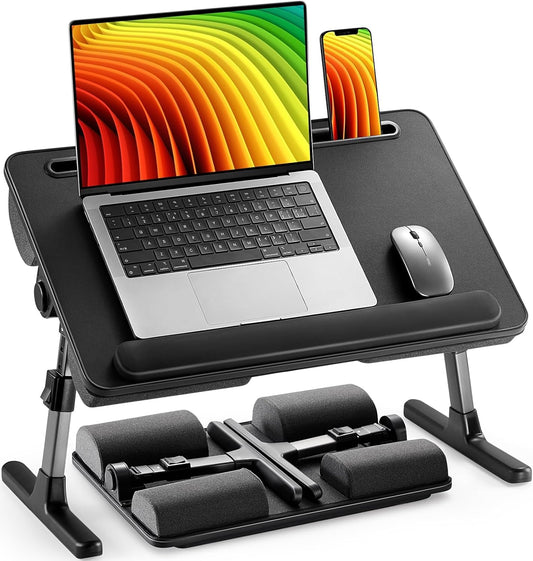 HUANUO Laptop Bed Desk, Laptop Tray Computer Lap Desk for Bed Couch Sofa Floor, Bed Tray for Working, Eating, Foldable Lap Stand Table with Height Adjustment & 35° Adjustable Tilt Angle, HNLD19