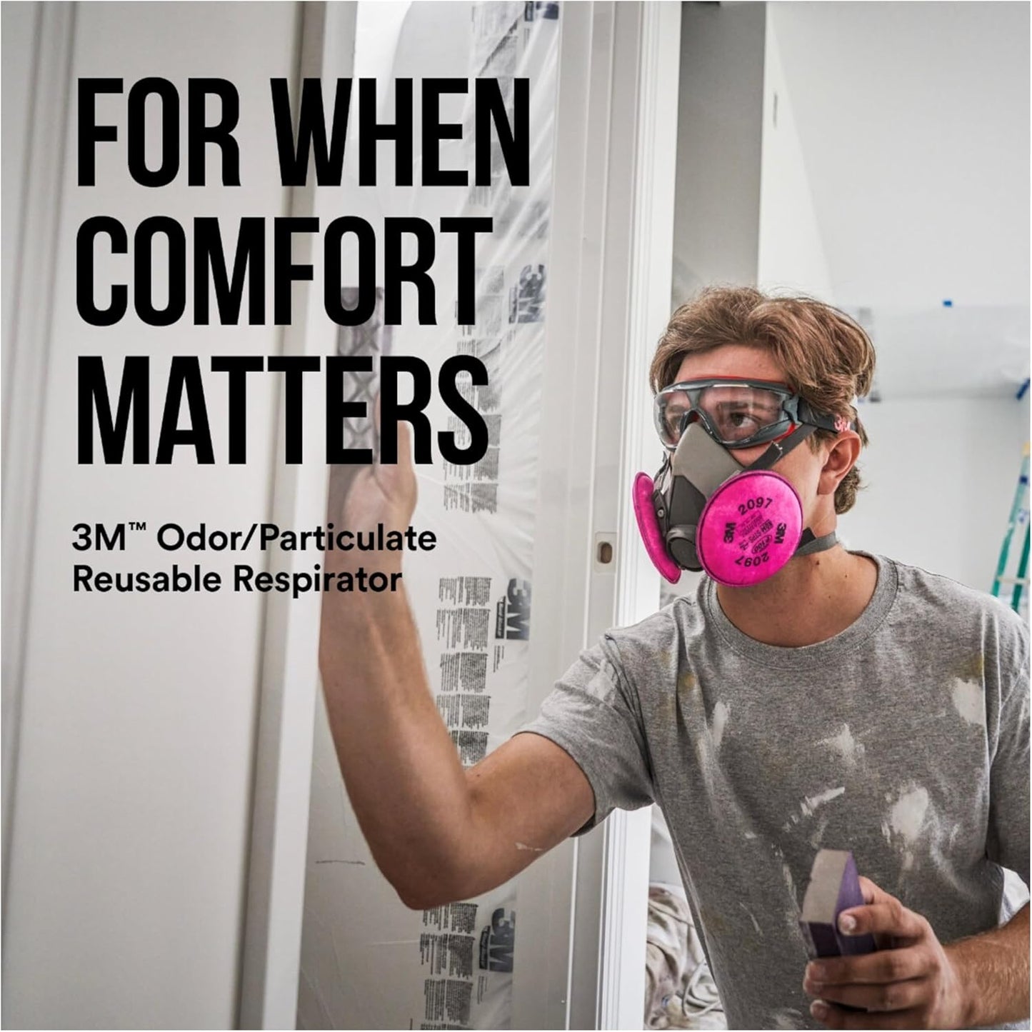 3M P100 Performance Mold & Lead Paint Removal Respirator, Medium Size, NIOSH-APPROVED P100 Rated Filter, Carbon Layer Helps Reduce Odor Nuisance, Lightweight, Adjustable Head Straps (6297P1-DC)