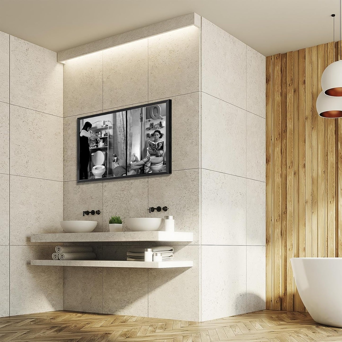Funny Bathroom Canvas Posters Humor Black And White Wall Art Woman Toilet Reading Magazine Prints Painting For Living Room Restroom Dorm Wall Decor 8x12in Unframed