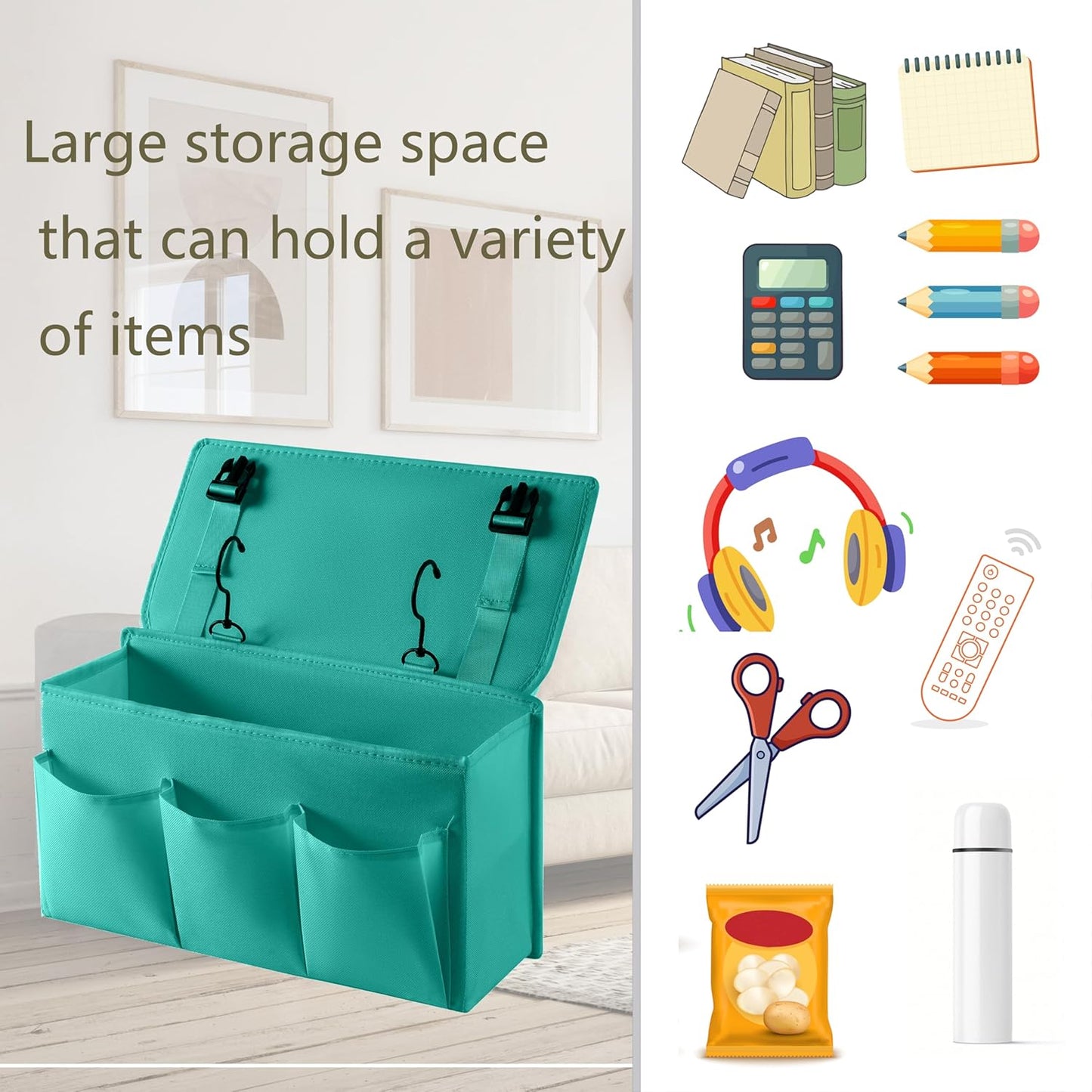 Bedside Caddy Bedside Storage Organizer ,Bed Caddy With Thickened Material Suitable for Homes, Dormitories, Hospitals, Cribs, RVs，Great for Magazines,Books ,Remote, Phone (Green)