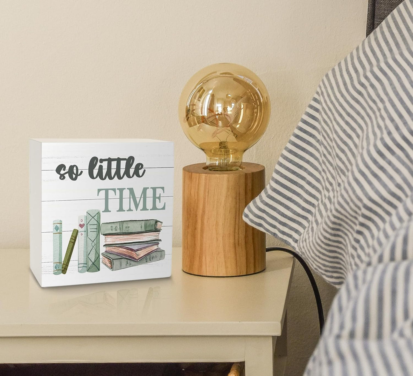 KU-DaYi Book Quote So Little Time Wood Box Sign Rustic Farmhouse Style Wood Block Plaque Decor for Home Reading Room Library Classroom Bookshelf Wall Desk Shelf Decoration,Gifts for Book Lovers
