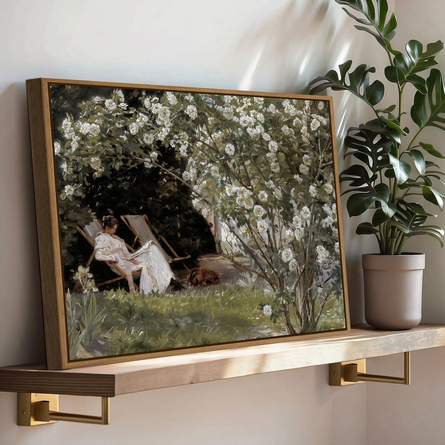 LHZSJWDCCR Vintage Flower Wall Art Women Reading Book Canvas Painting Prints Flower Garden Posters Wall Decor Farmhouse Aesthetic Artwork Framed and Ready to Hang for Home Office Decoration, 8x10 Inch