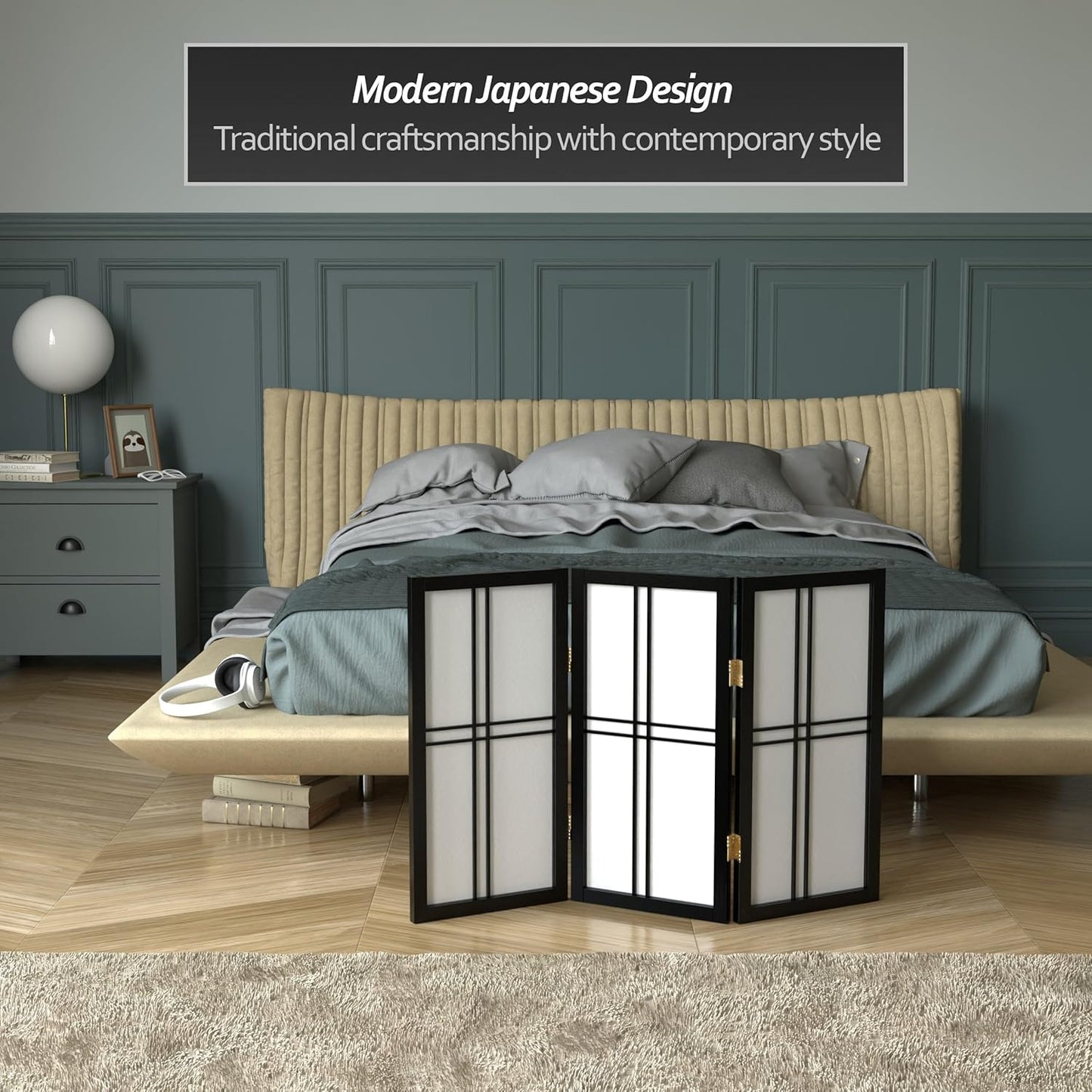 2 ft. Short Desktop Double Cross Shoji Screen - Black - 3 Panels