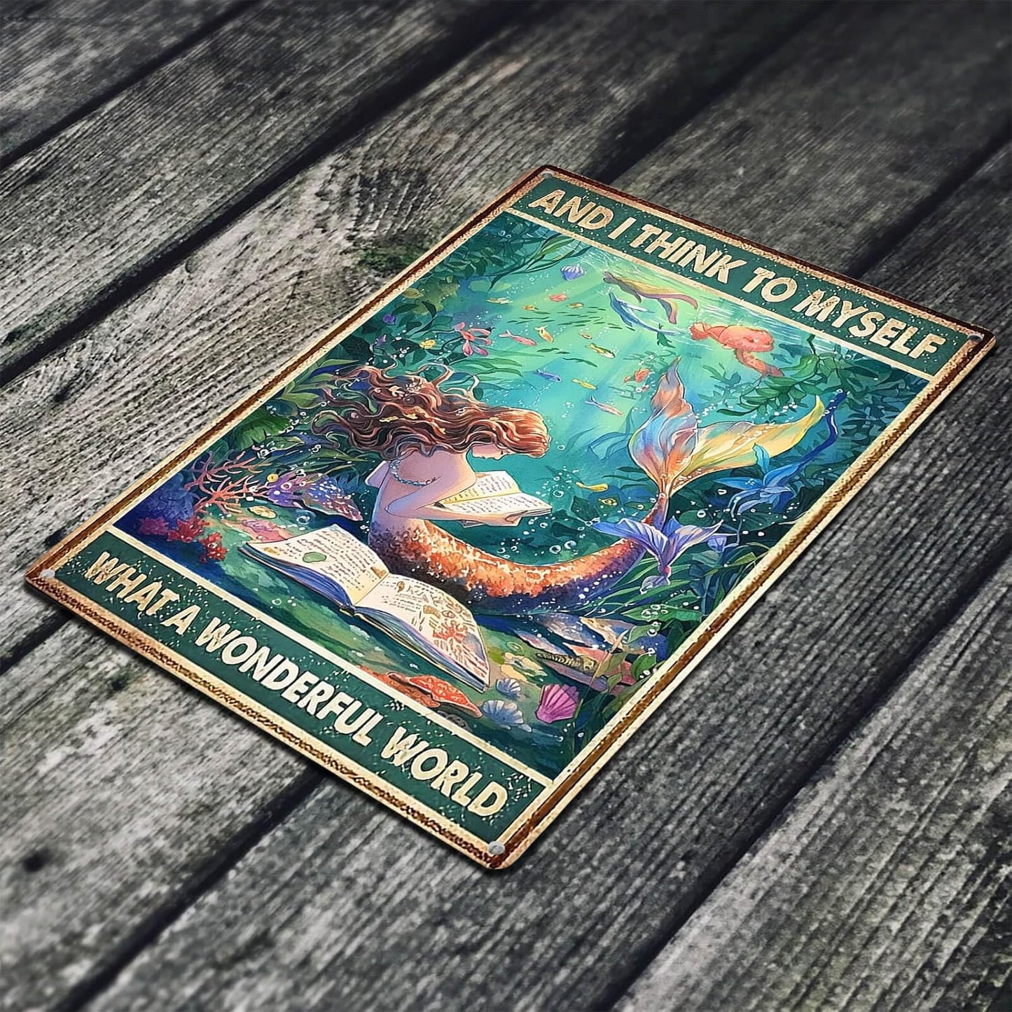 Mermaid Decor Poster Inspirational Wall Art for Teen Girls Bedroom Decor Aesthetic - What A Wonderful World, Tin Signs for Women 8X12 Inches
