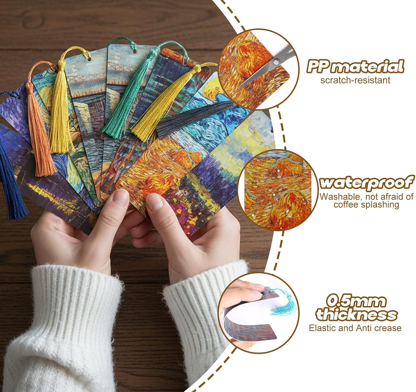 Bookmarks with Tassel, 7 Pieces Oil Painting Theme Cute Bookmark Book Marks Page Clip Bookmark for Book Lovers Writers Readers Men Women School Home Office Reading Supplies, Christmas & Teacher Gifts