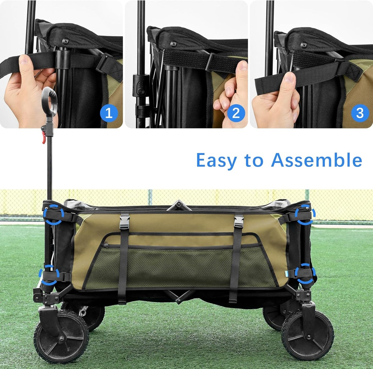 Xxerciz Collapsible Wagon Side Pocket for Umbrella, 900D Oxford Storage Bag with Mesh Pouch for Folding Wagon, Garden Cart Accessories Bag for Camping Garden Sports (Yellow)