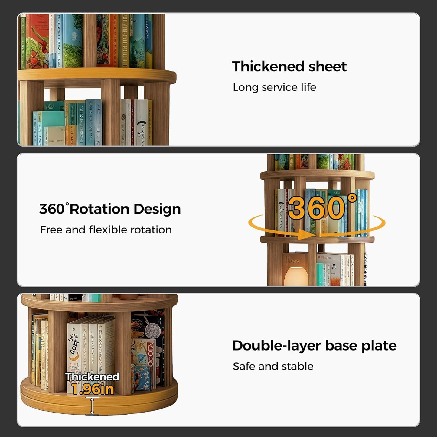Rotating Bookshelf Tower, Wooden, 5 Tier Vertical Rotate Turning Spiral Corner Organizer, 360° Rotating Book Tower, Ideal for Small Spaces, Living Rooms, Bedrooms (Natural, 5 Tier)