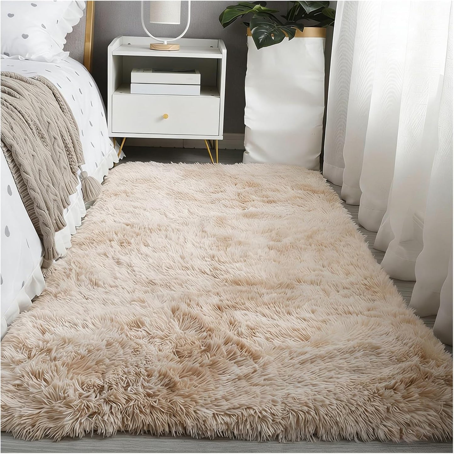 Large Washable Area Rug Shag Rug, Ultra Soft Fluffy Plush Carpet with Non-Slip Backing, Thick Fuzzy Indoor Floor Mat for Living Room Bedroom Kids Nursery Dorm Home Decor (S,60x200cm)