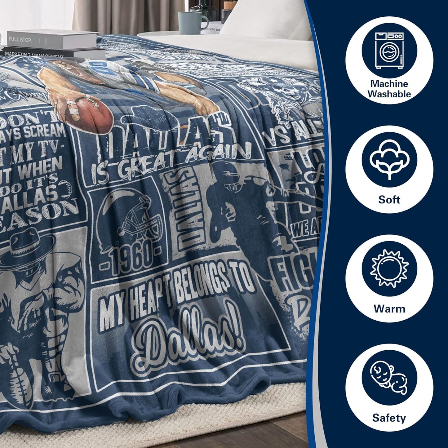 Football Blanket Plush Football Lovers Fan Gifts for Men Women Kids Sport Team Color Style Cozy Flannel Sofa Couch 50"x40".