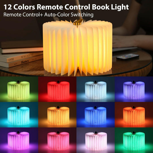 Unique Gifts for Book Lovers Women, 12 Colors Portable Book Lamp with Remote, Folding Book Light, Lovely Gift for Christmas, Birthday, Back to School & Bookshelf & Home Decor (Walnut)