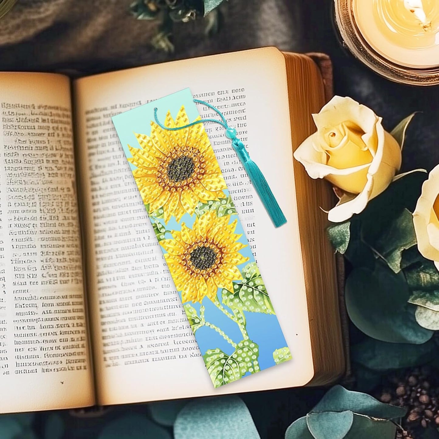 10Pcs Mixed Floral 5D Diamond Art Bookmarks Flowers Diamond DIY Painting Bookmarks Rhinestones Beaded Tassel Acrylic Bookmark for Adult Beginner Crafts
