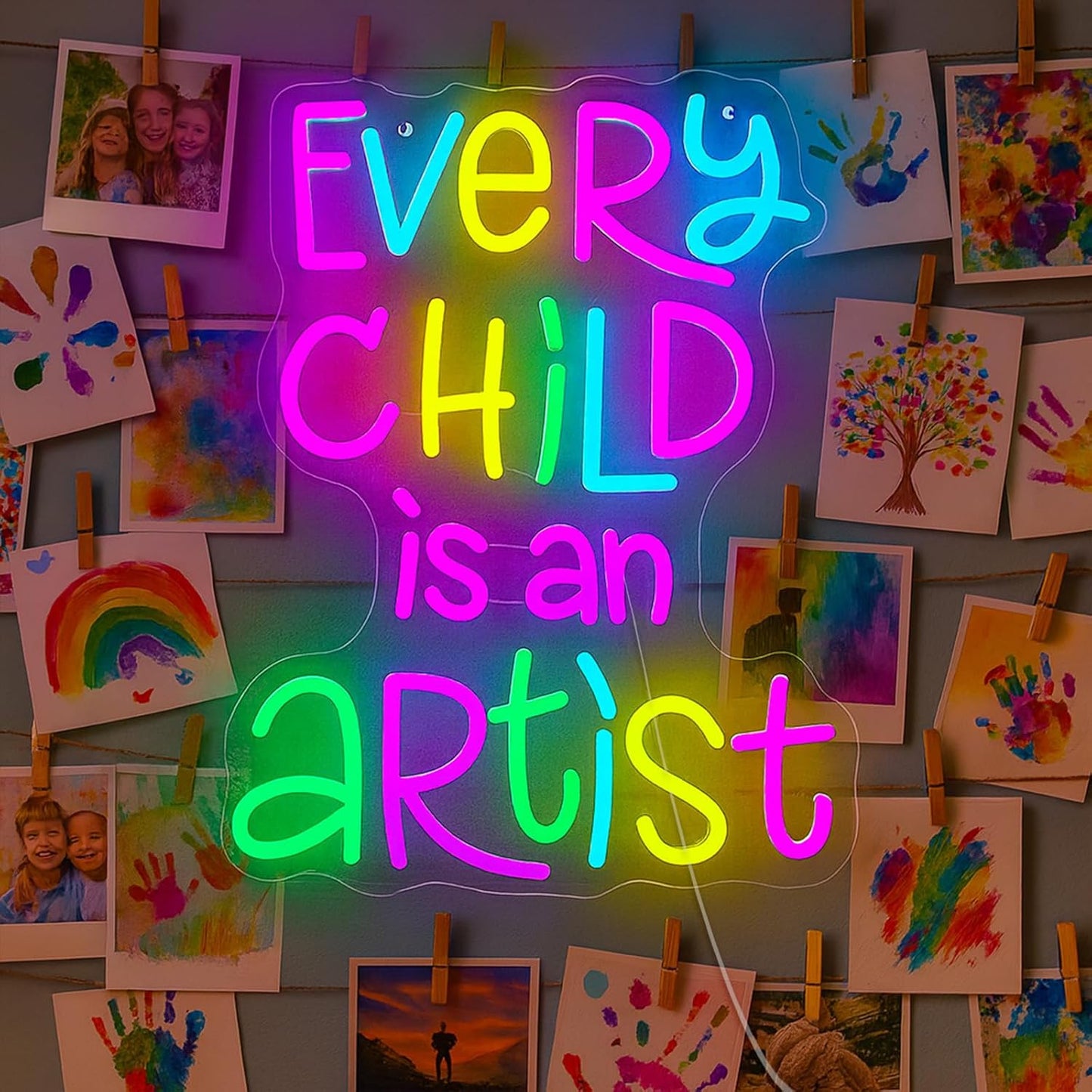 Every Child Is an Artist Neon Sign, Classroom Decor USB Powered Dimmable LED Word Light, Library Reading Corner & Home Study Wall Art, Teacher Gift, Easy Hang Acrylic Backboard