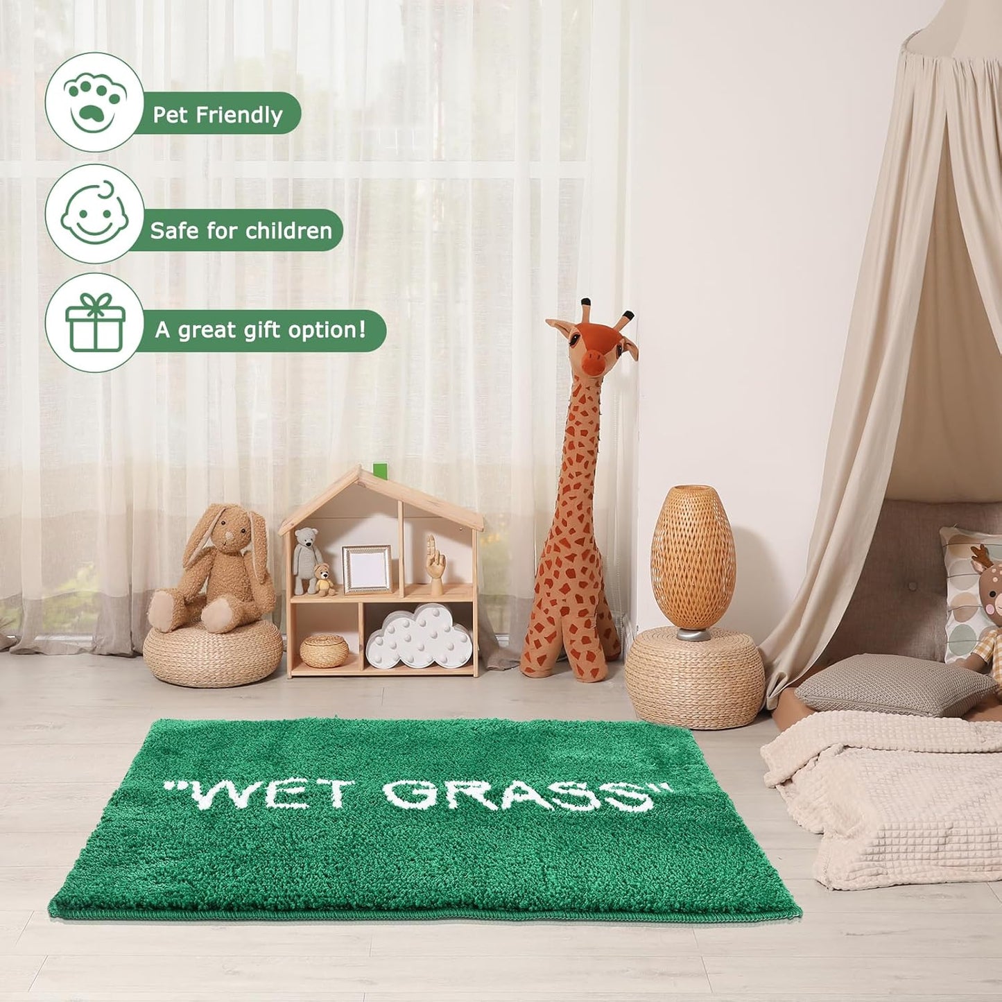 DERMAEX Alivora Wet Grass Rug for Bedroom-Non Slip Wet Grass Carpet for Living Room-Green Grass Rug is Machine Washable Home Floor Mat-Premium Area Rug for Home Decor [31.5 x 23.6]-L8