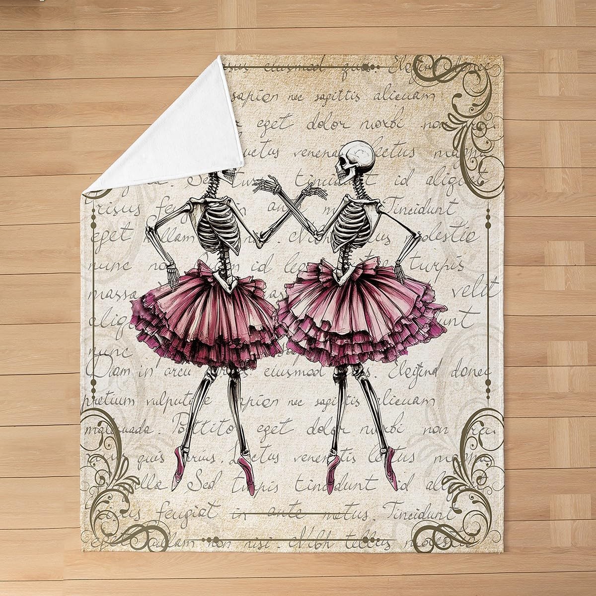Castle Fairy Ballet Skeleton Girls Blankets,Ballet Dancer Flannel Blanket for Kids Teens Women Room Decor,Vintage Brown Western Fleece Blanket Dancing Lover Sherpa Blanket,for Chair/Sofa,50"×60"