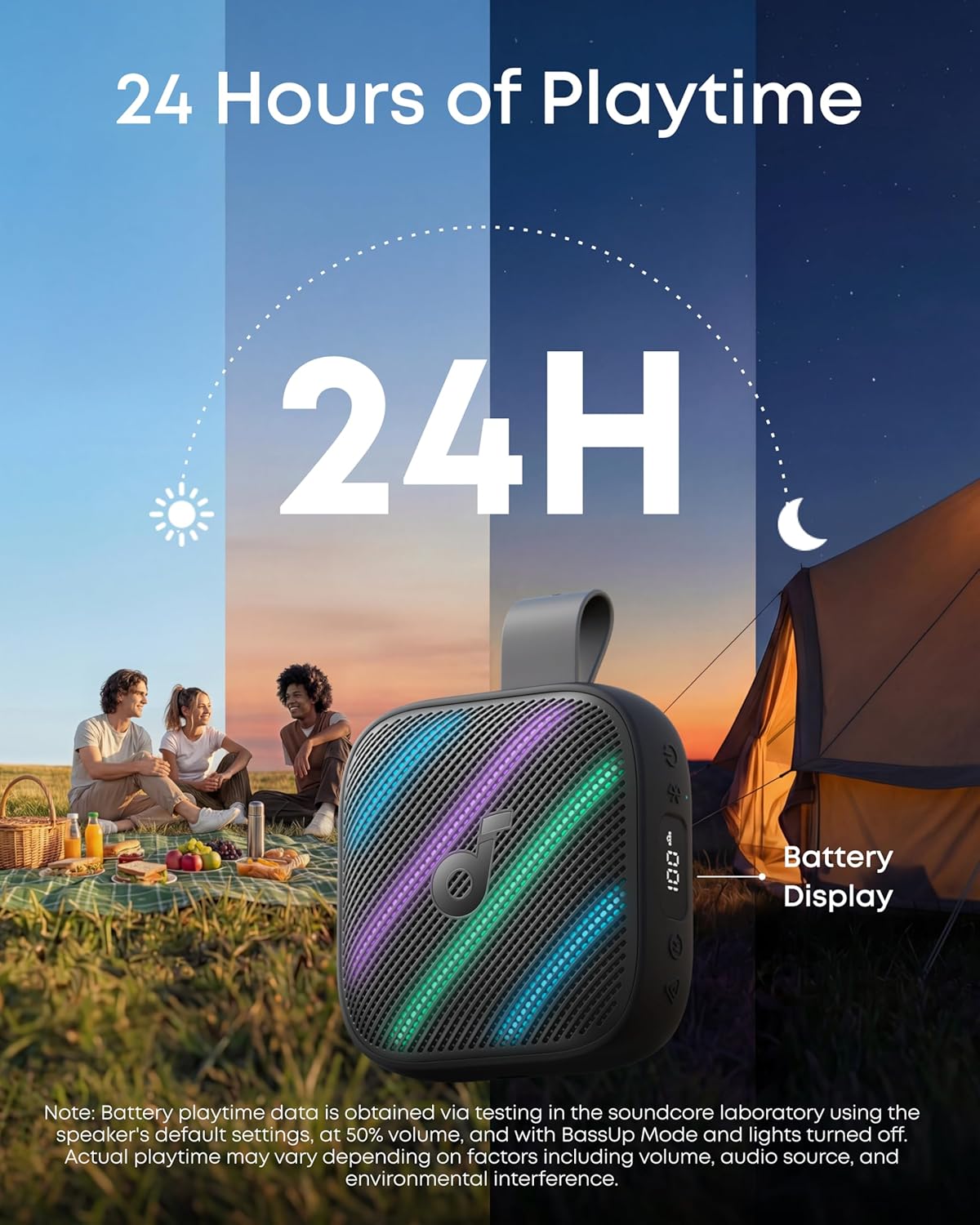 Soundcore Boom Go 3i Portable Bluetooth Speaker by Anker, 15W Punchy Sound, 24H Playtime, IP68, BassUp 2.0, Emergency Charging, Bluetooth 6.0, Waterproof Speaker for Hiking/Cycling/Camping (Black)