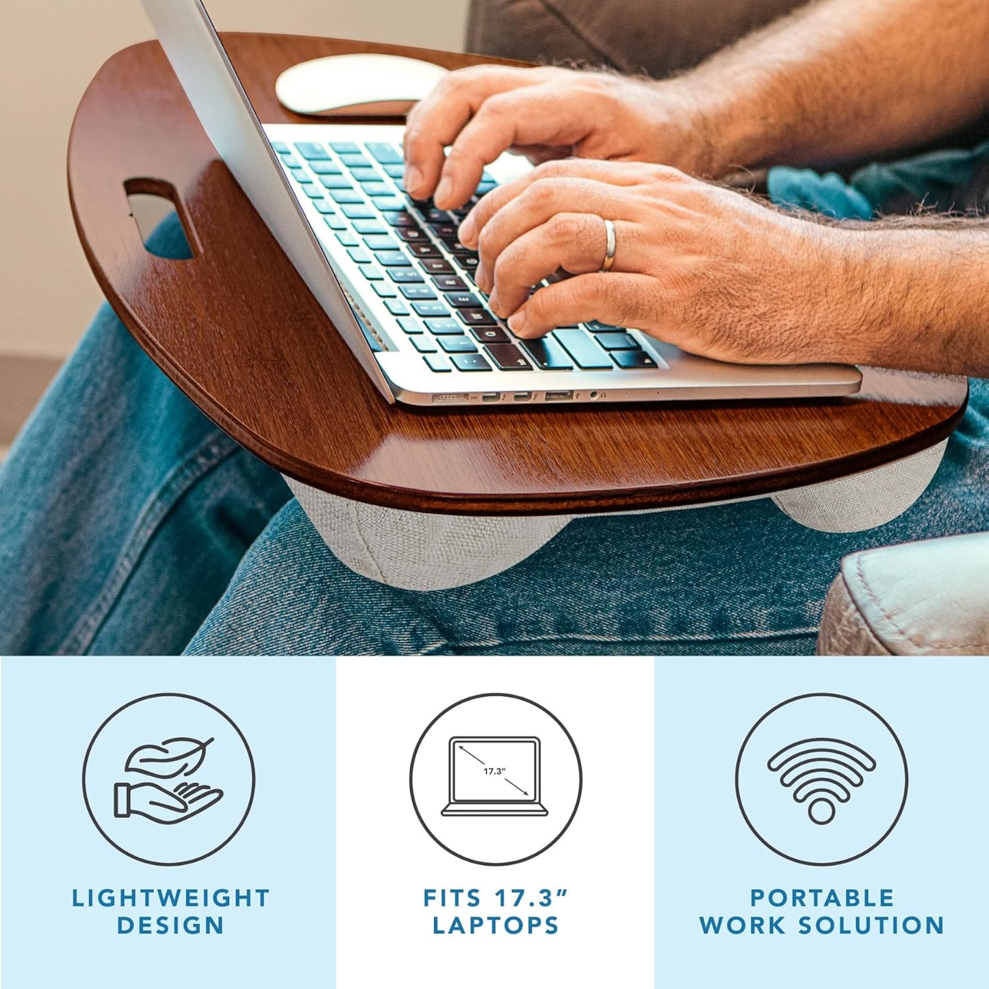 LAPGEAR Extra Large Bamboo Lap Desk - Chestnut - Fits up to 17.3 Inch Laptops - Style No. 91692
