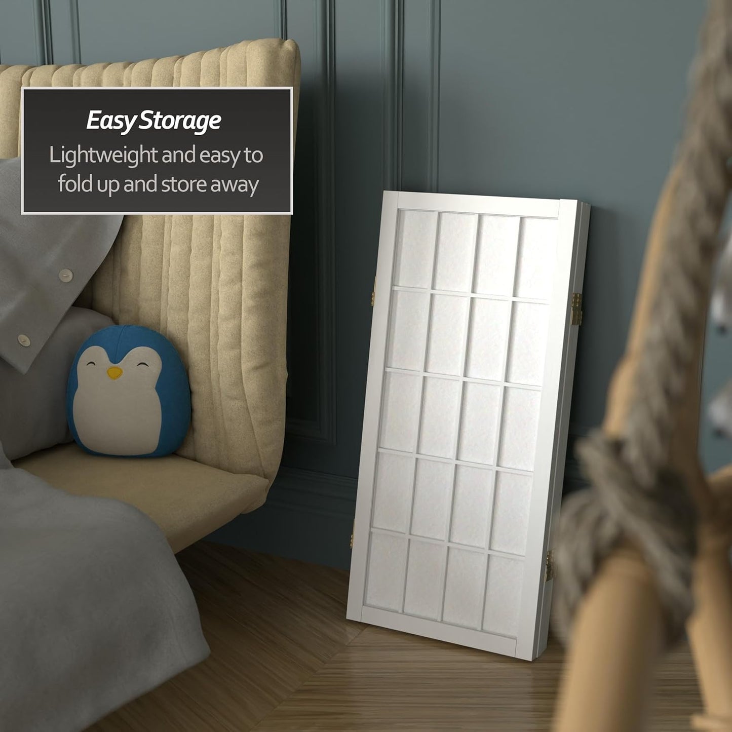 2 ft. Short Desktop Window Pane Shoji Screen - White - 3 Panels