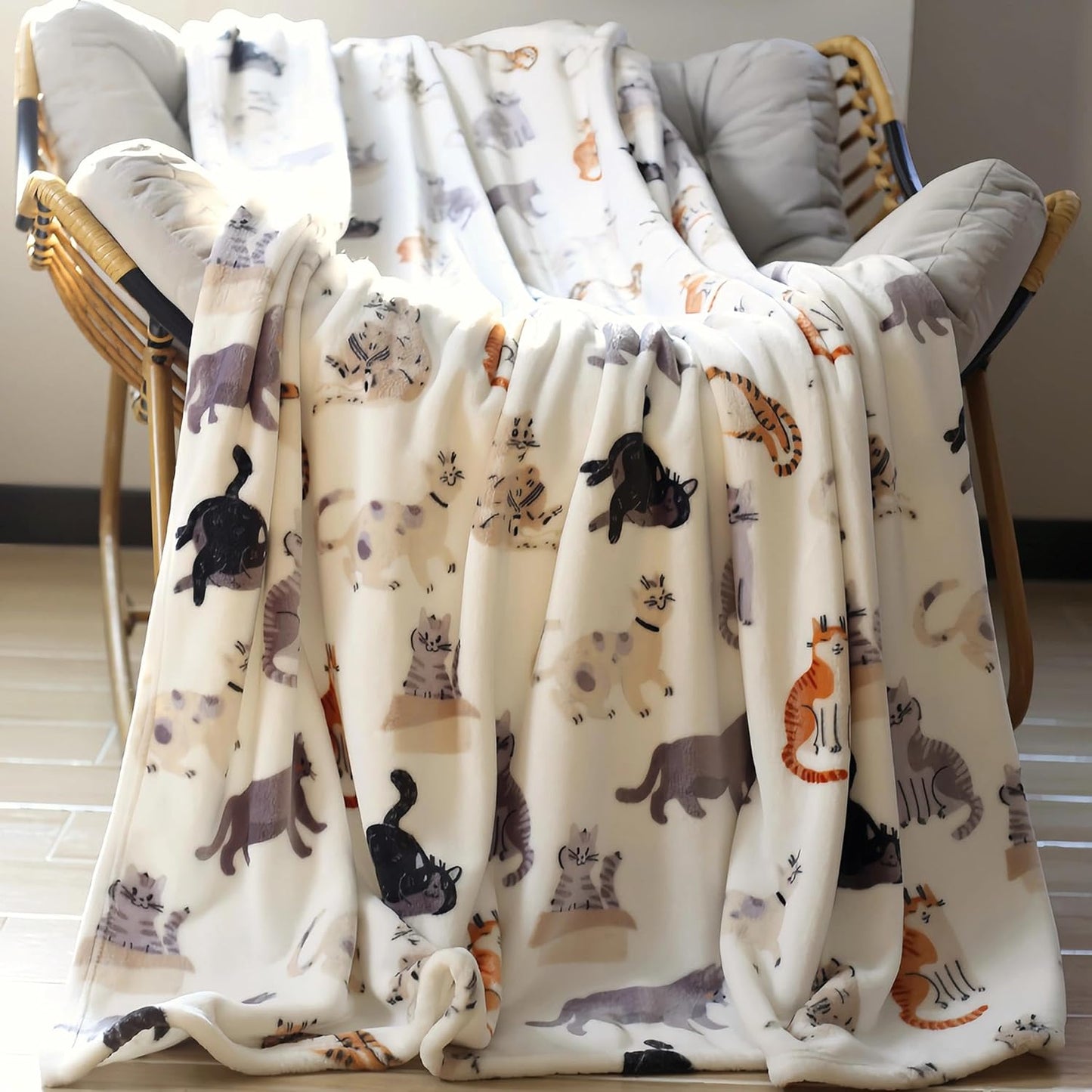 Cat Throw Blanket, 50"x60" Soft Cozy Flannel Throw with Cat Print for Pet Lovers Lightweight Pet Themed Blanket Gifts Full Seasons