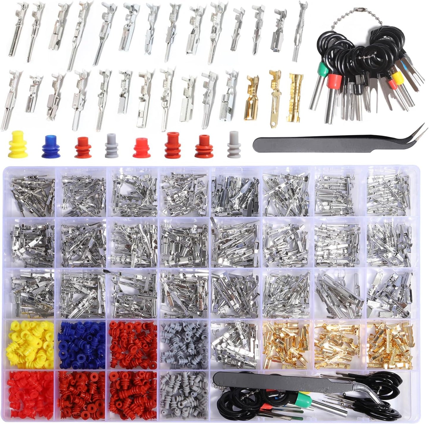 Connector Pins Kit Crimped Terminal Pin Automotive Car Electrical 1/1.5/1.8/2.2/2.3/2.5/2.8/3.5mm Male&Female Wire Seals Removal Tool kit Motorcycle ATV Wire Non-Insulated Plug Crimp Set