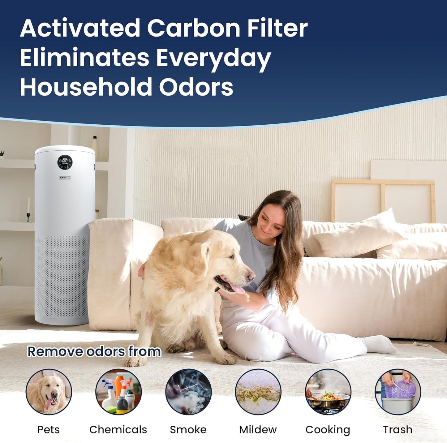 JADE 2.0 - White - H13 HEPA Air Purifier for Large Rooms - Up to 3800 sq ft - Heavy Duty Home Air Purifier, Filters 99.9% of Odors, Dust, and Smoke - Quiet Air Purifier at 35dB