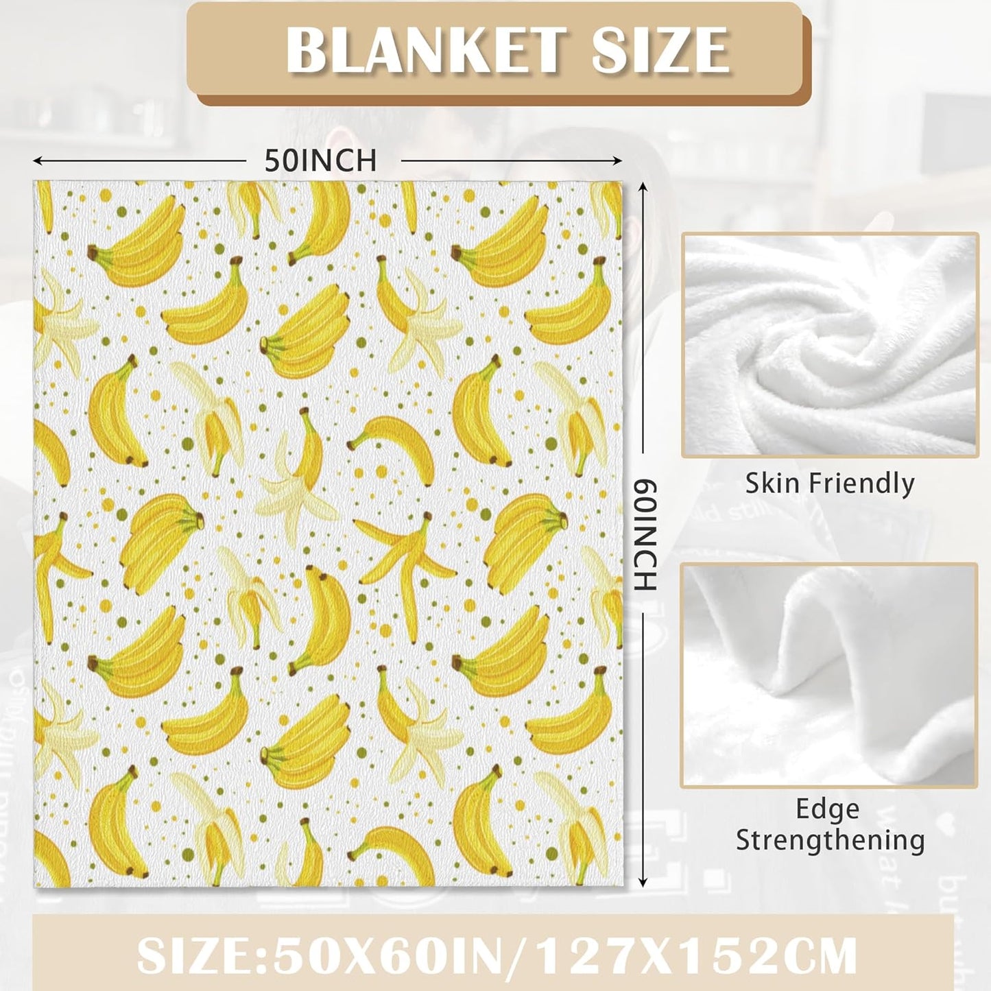 Cute Banana Throw Blanket Soft Warm Cozy Lightweight Flannel Blanket for Bedding Sofa Travel 50"X60"