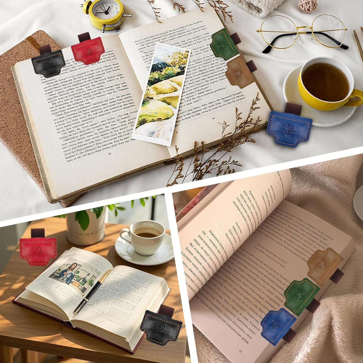 2pcs Bygone Marks Bookmarks With Pen Holder, Personalized Magnetic Leather Book Mark Carved with Roses For Reading, Fancy Gift of Reading Accessories Page Holder Marker For Book Lovers Teacher Student