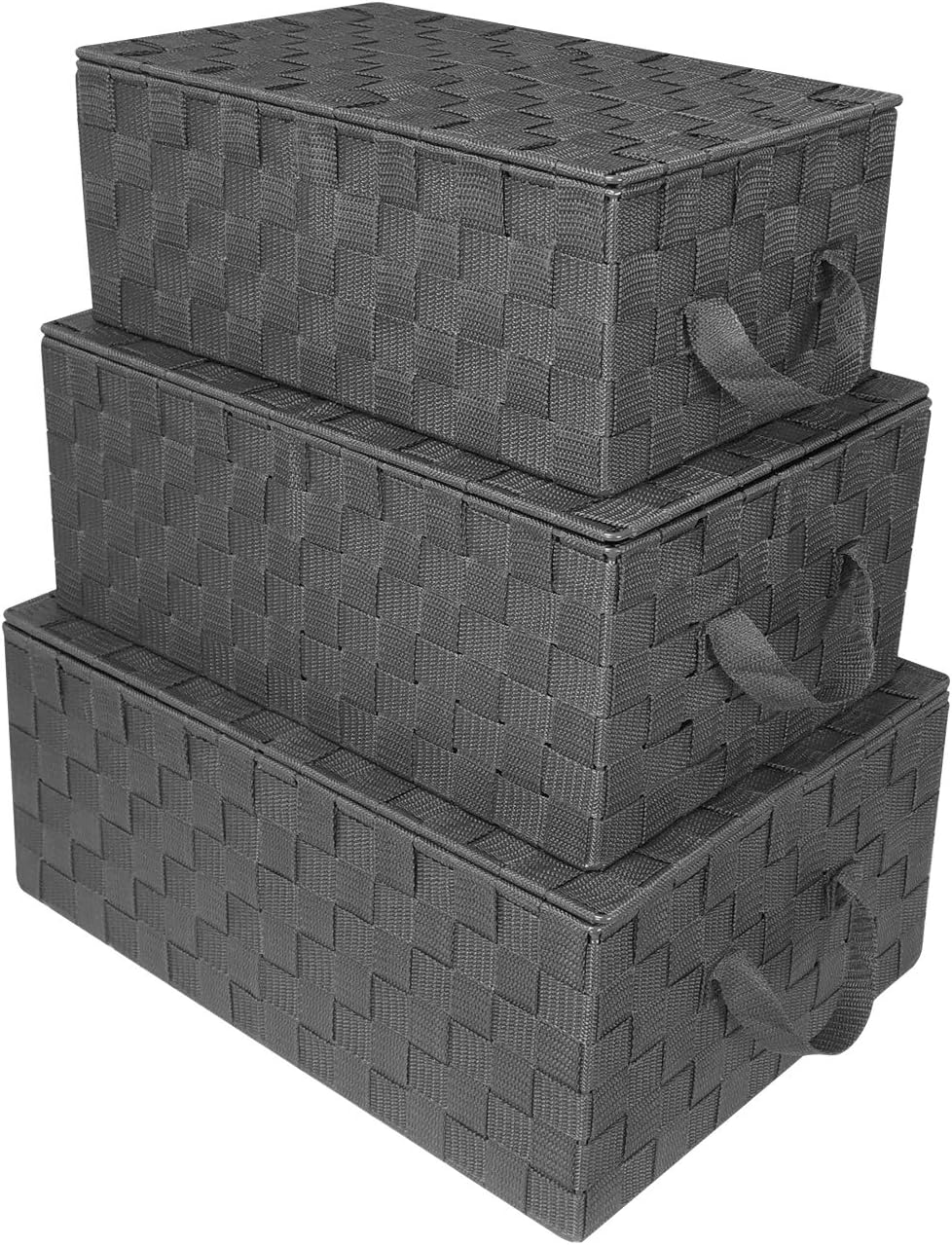 Sorbus Set of 3 Storage Baskets for Organizing with Lid, Mesh Hand-Woven Design, Linen Closet Organizers and Storage, Organizer Storage Baskets for Shelves, Variety Pack Organizers and Storage (Gray)