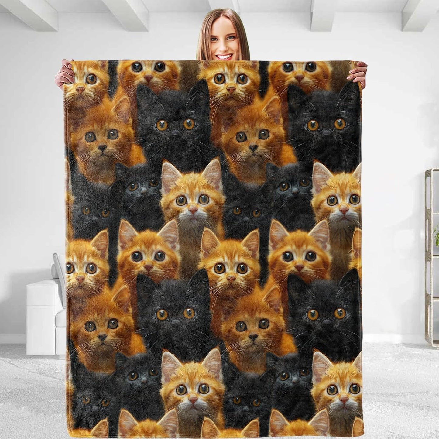 Lovely Cat Theme Throw Blanket - Soft Plush, Lightweight, Warm, Fuzzy Anti-Pilling Flannel Blanket for Bedroom, Couch, Travel, Sofa - Comfy 50in×60in